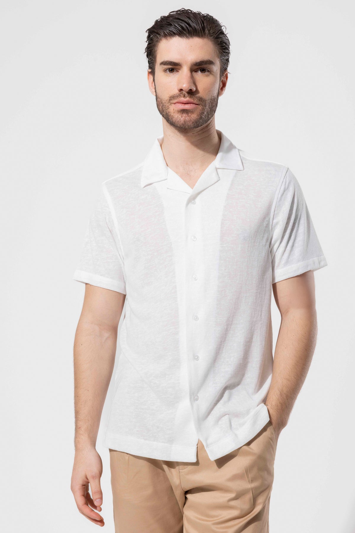 Knitted Textured Short Sleeve Modern Shirt