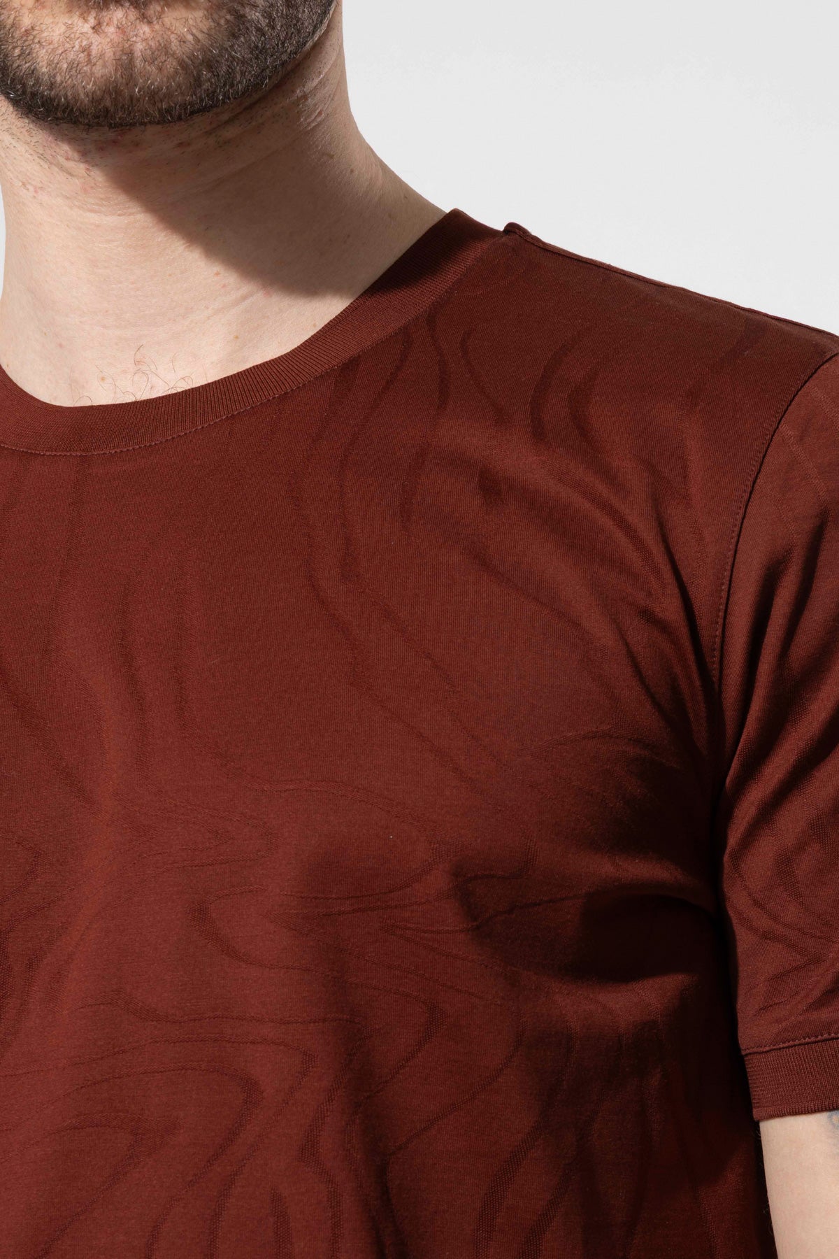 Men's Crew Neck 100% Cotton T-Shirt with Jacquard Pattern Detail