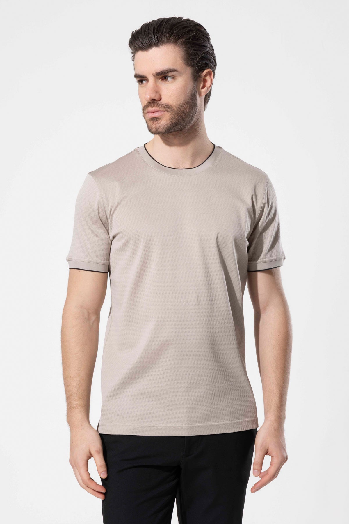 Mikro Dokulu Bisiklet Yaka %100 Pamuk Erkek T-Shirt