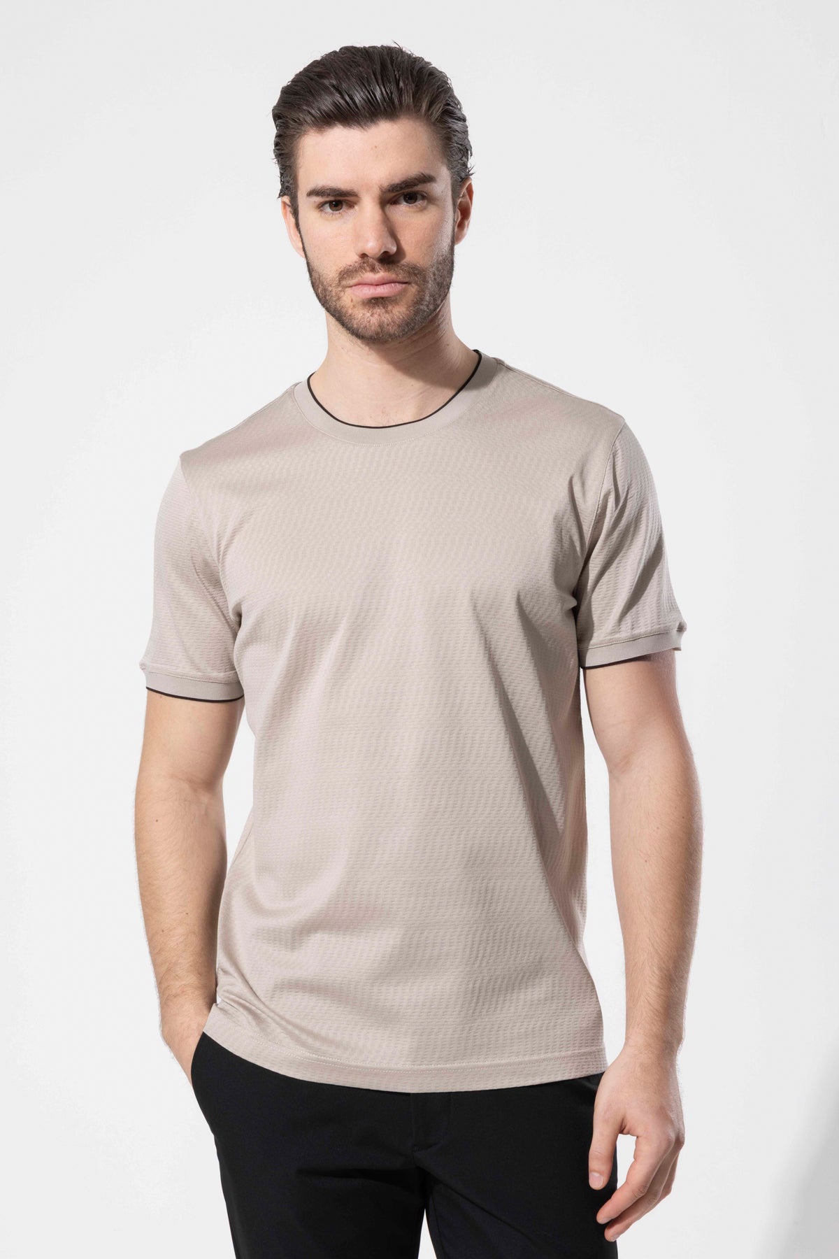 Mikro Dokulu Bisiklet Yaka %100 Pamuk Erkek T-Shirt