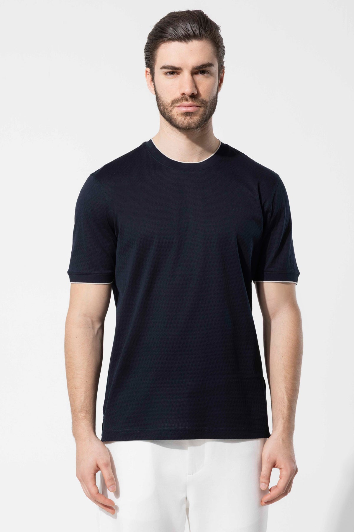 Mikro Dokulu Bisiklet Yaka %100 Pamuk Erkek T-Shirt