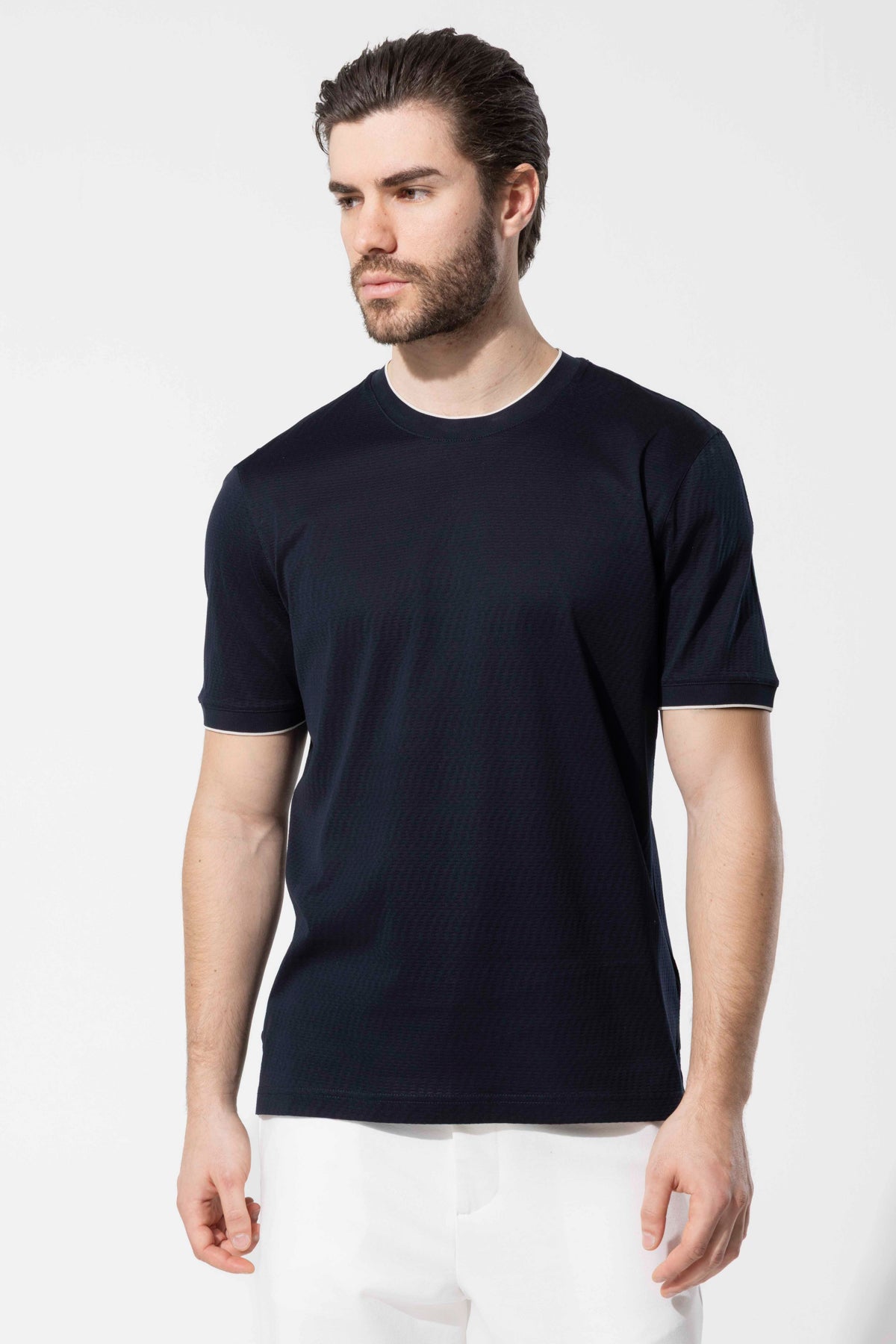 Mikro Dokulu Bisiklet Yaka %100 Pamuk Erkek T-Shirt