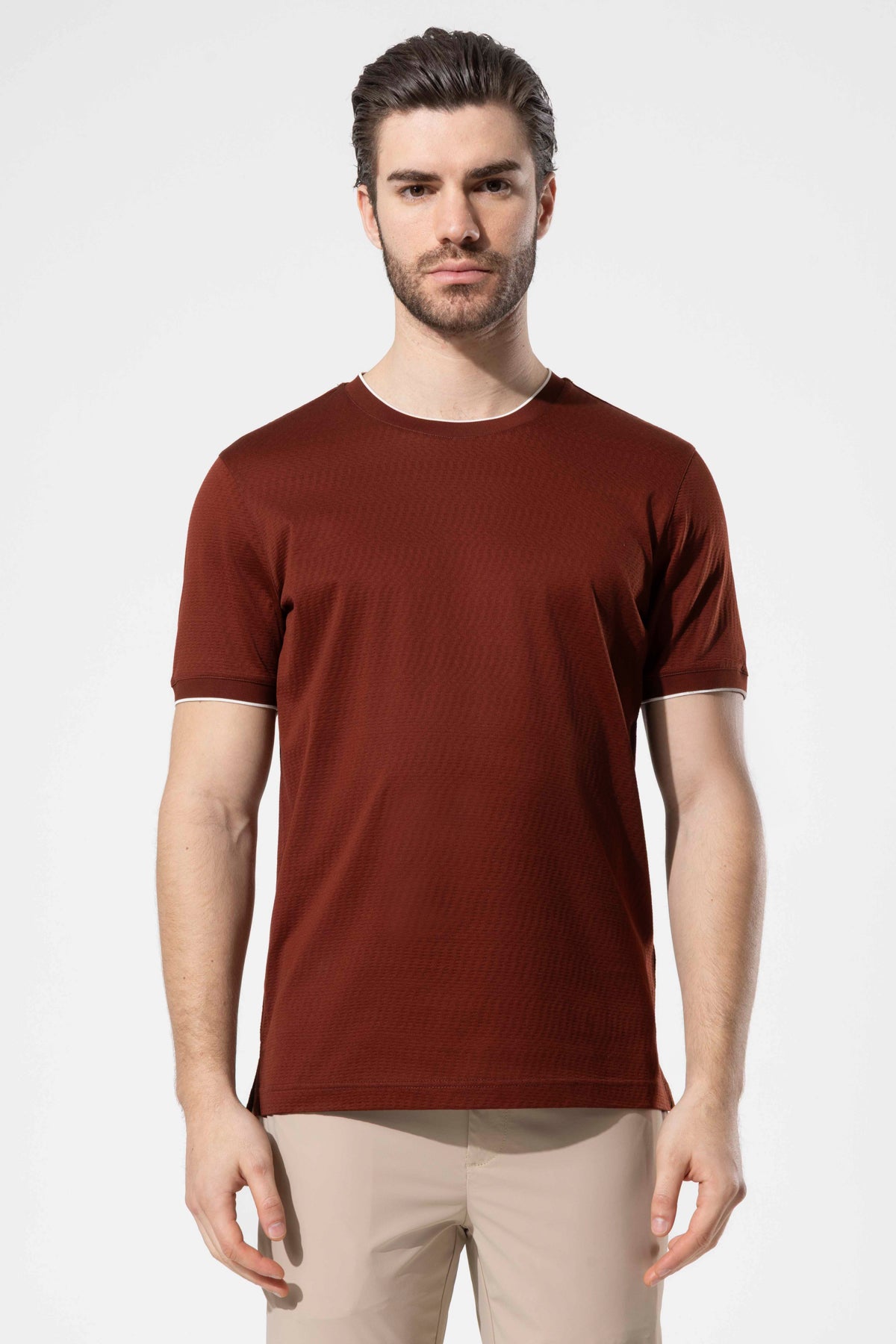 Mikro Dokulu Bisiklet Yaka %100 Pamuk Erkek T-Shirt