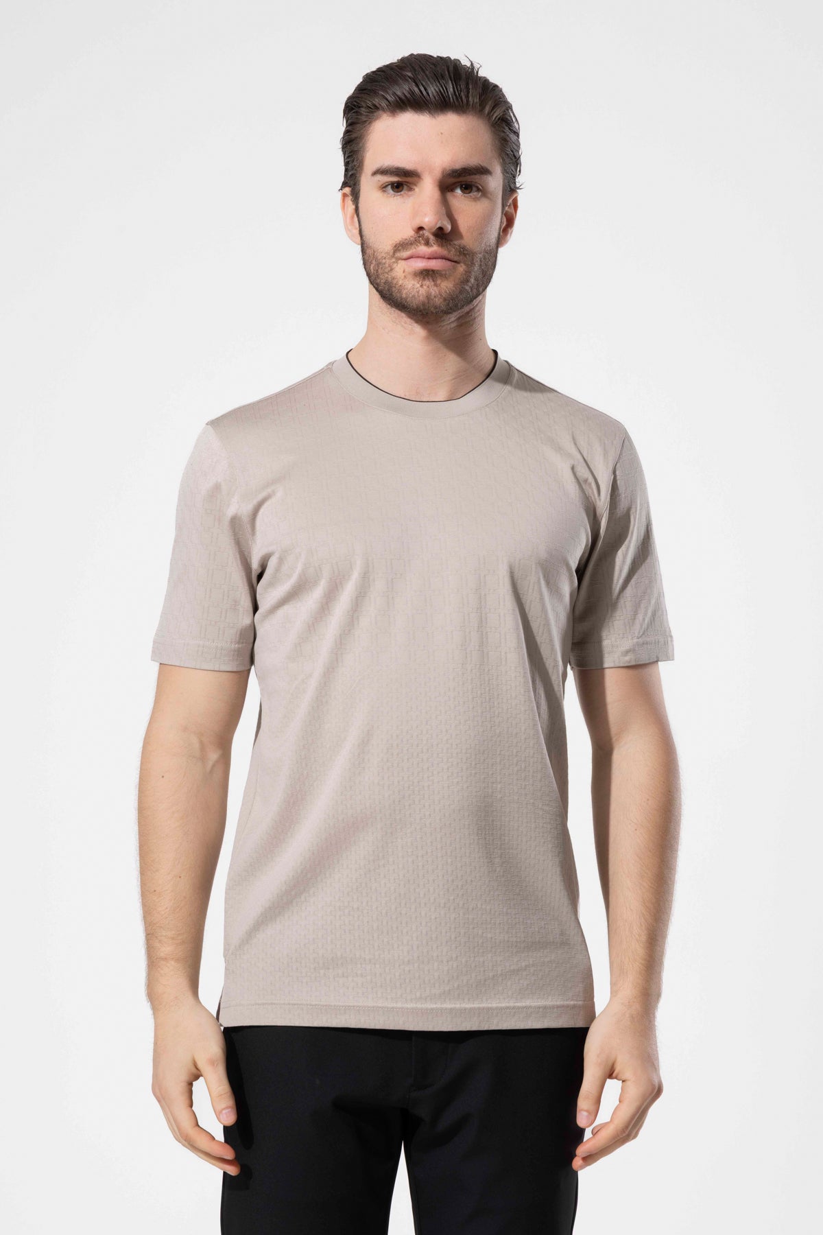 Micro Patterned Geometric Surface Crew Neck T-Shirt