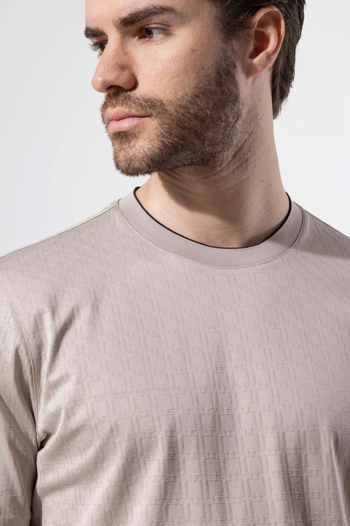 Micro Patterned Geometric Surface Crew Neck T-Shirt