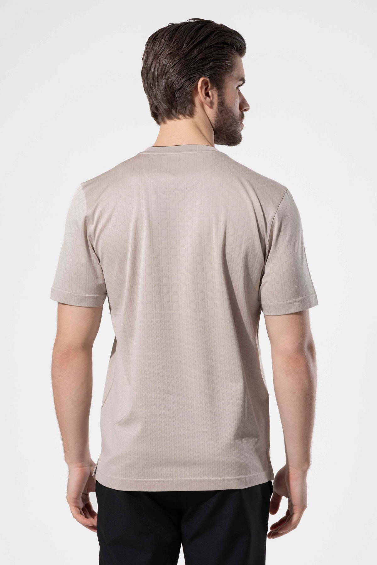 Micro Patterned Geometric Surface Crew Neck T-Shirt
