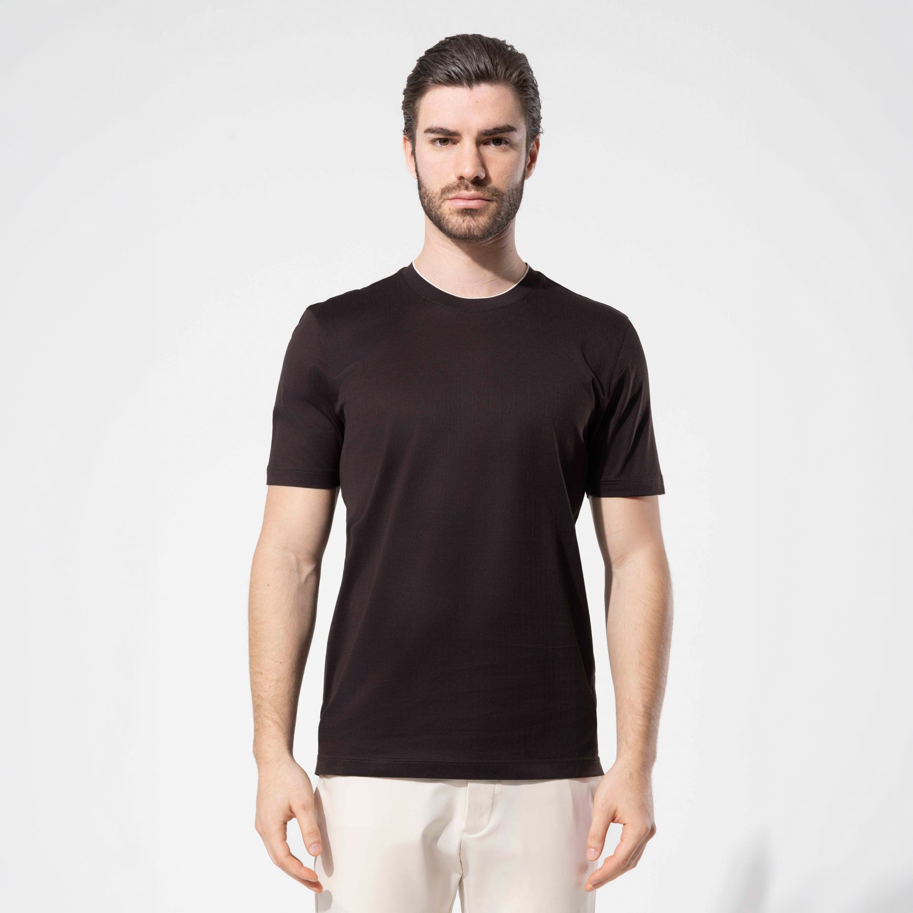 Micro Patterned Geometric Surface Crew Neck T-Shirt