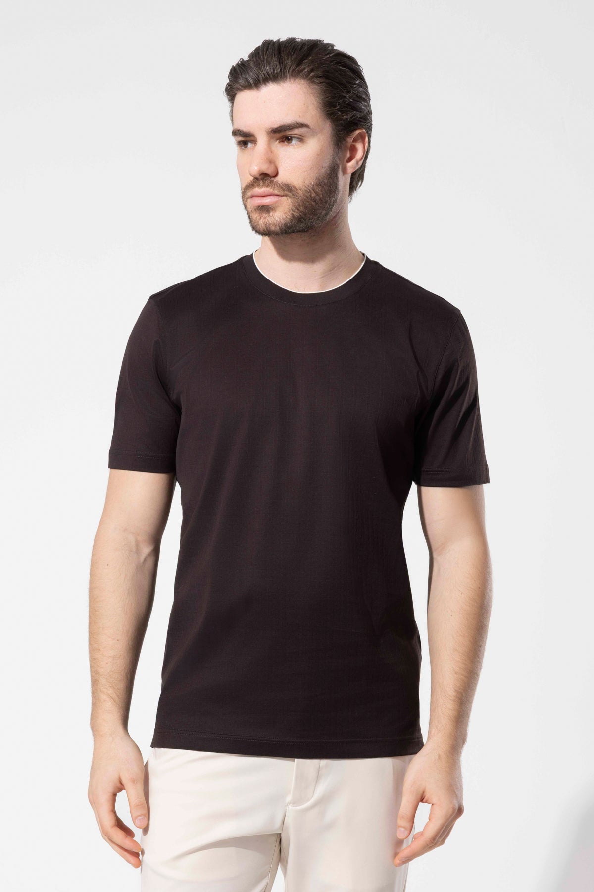 Micro Patterned Geometric Surface Crew Neck T-Shirt