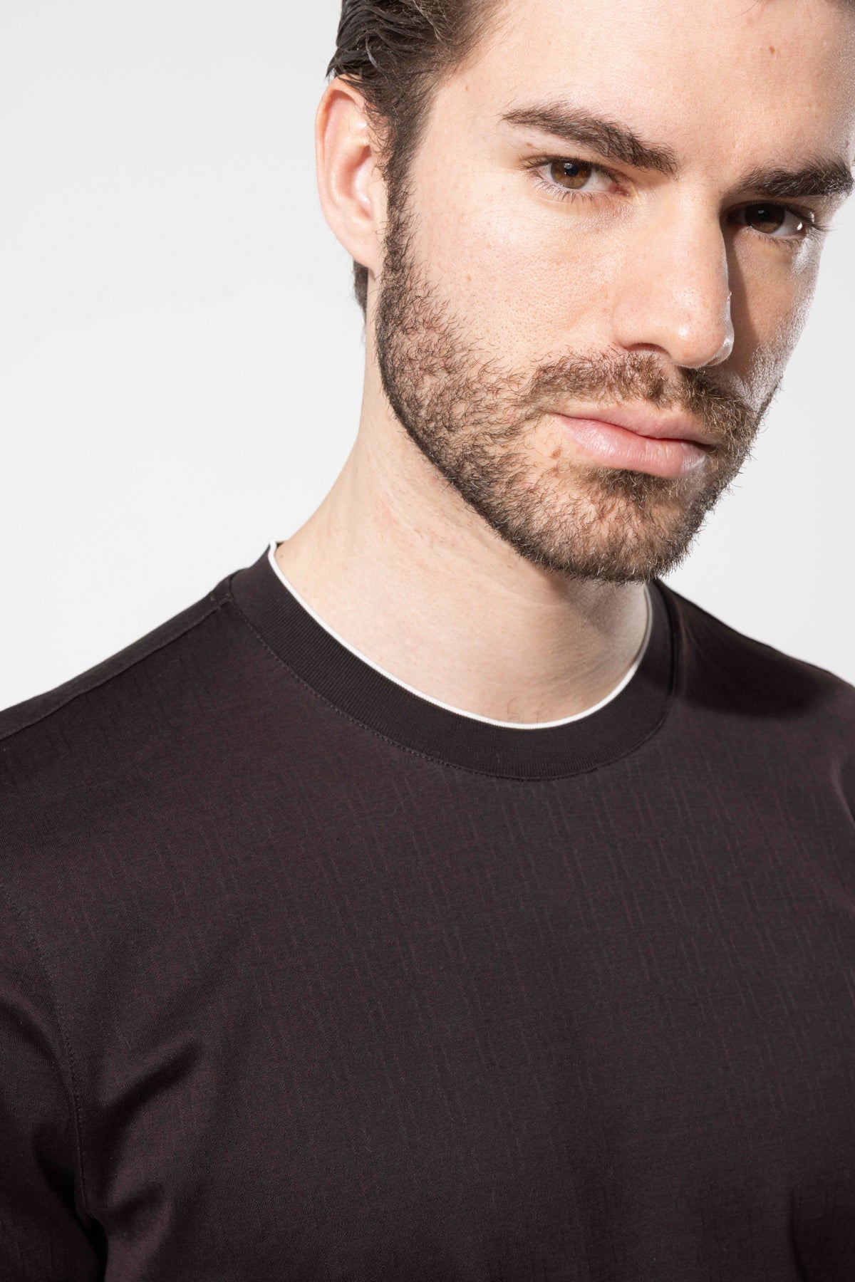 Micro Patterned Geometric Surface Crew Neck T-Shirt