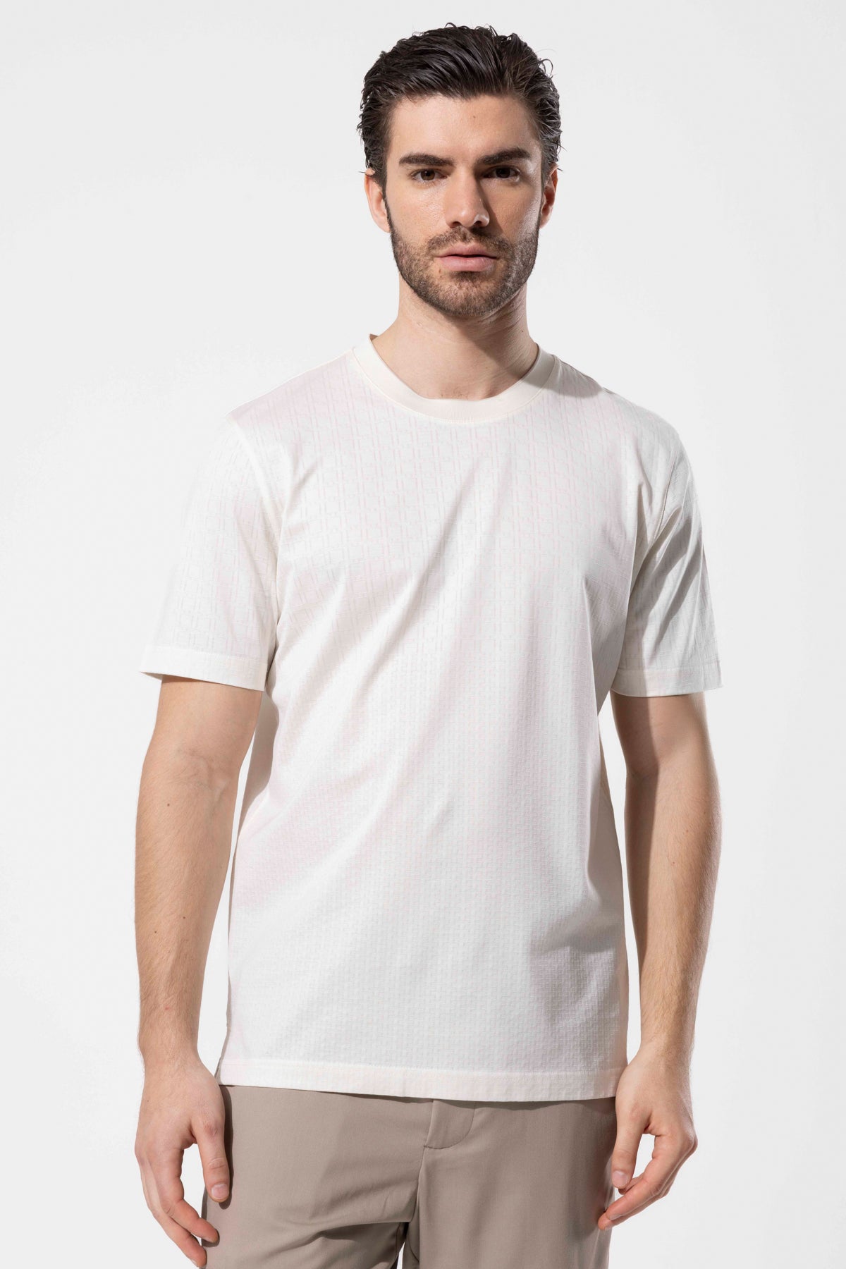 Micro Patterned Geometric Surface Crew Neck T-Shirt