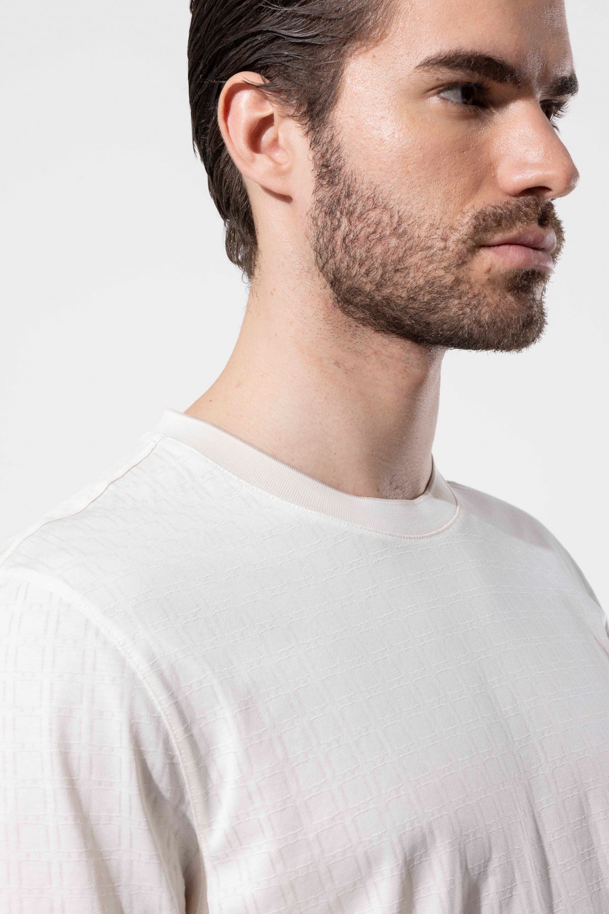 Micro Patterned Geometric Surface Crew Neck T-Shirt