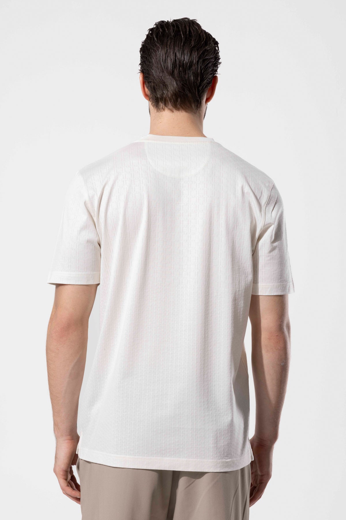 Micro Patterned Geometric Surface Crew Neck T-Shirt
