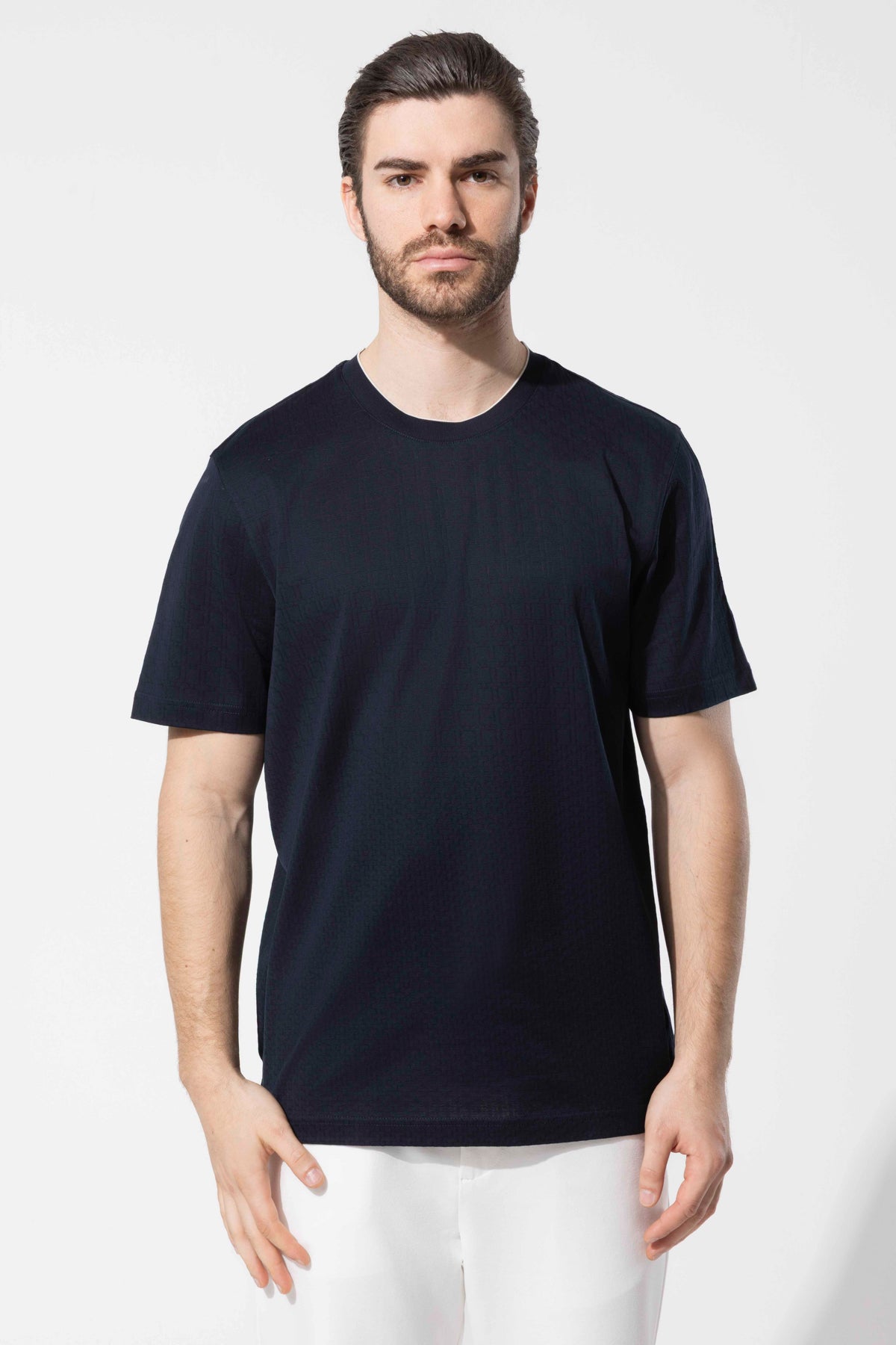 Micro Patterned Geometric Surface Crew Neck T-Shirt