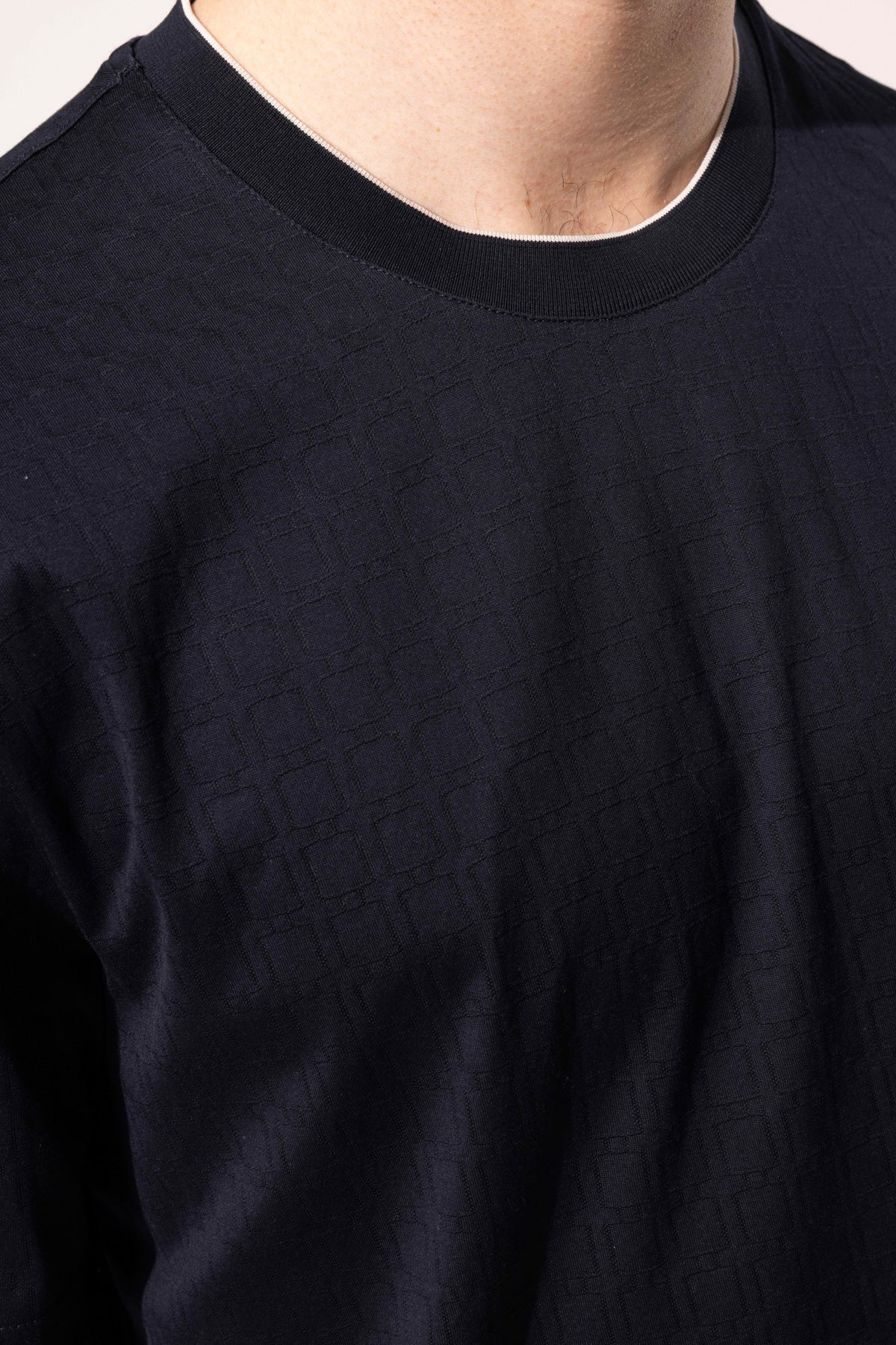 Micro Patterned Geometric Surface Crew Neck T-Shirt