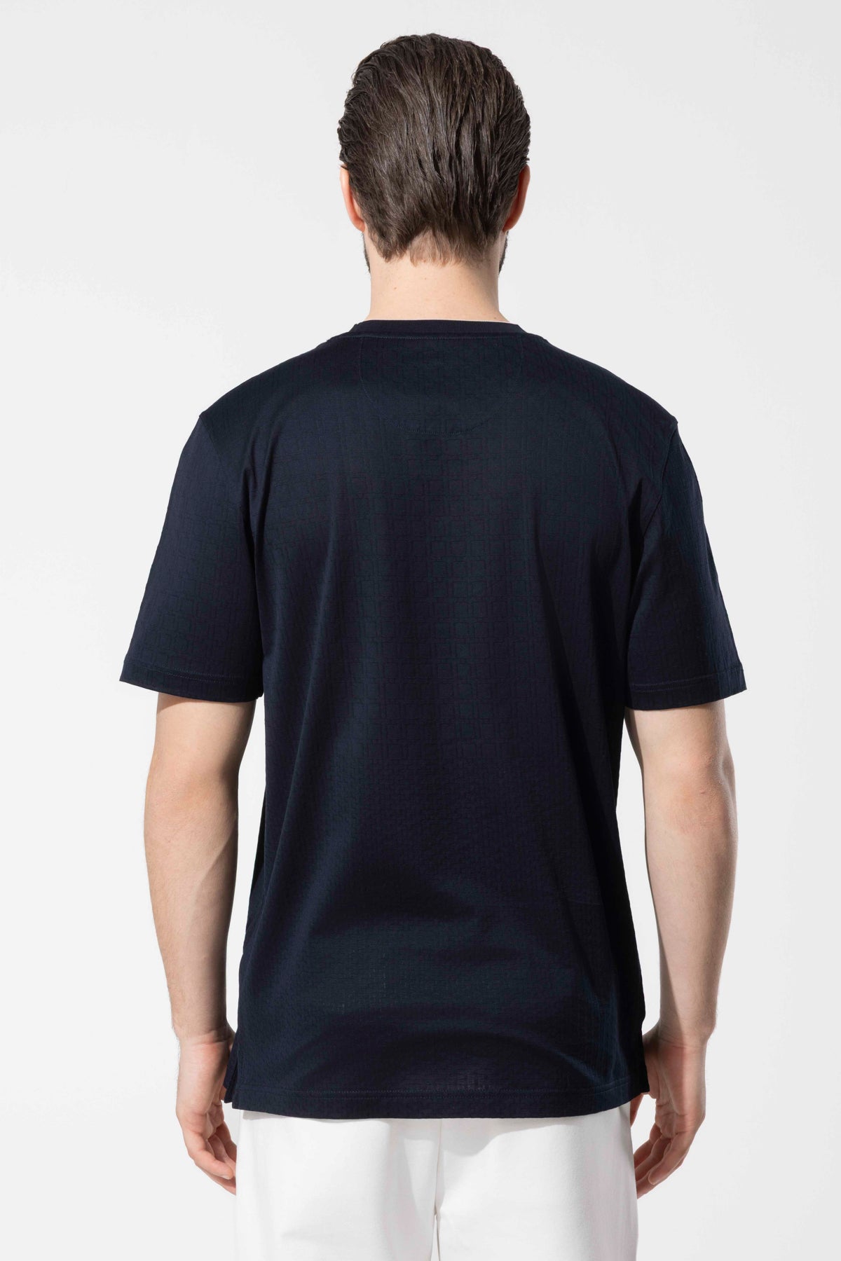 Micro Patterned Geometric Surface Crew Neck T-Shirt