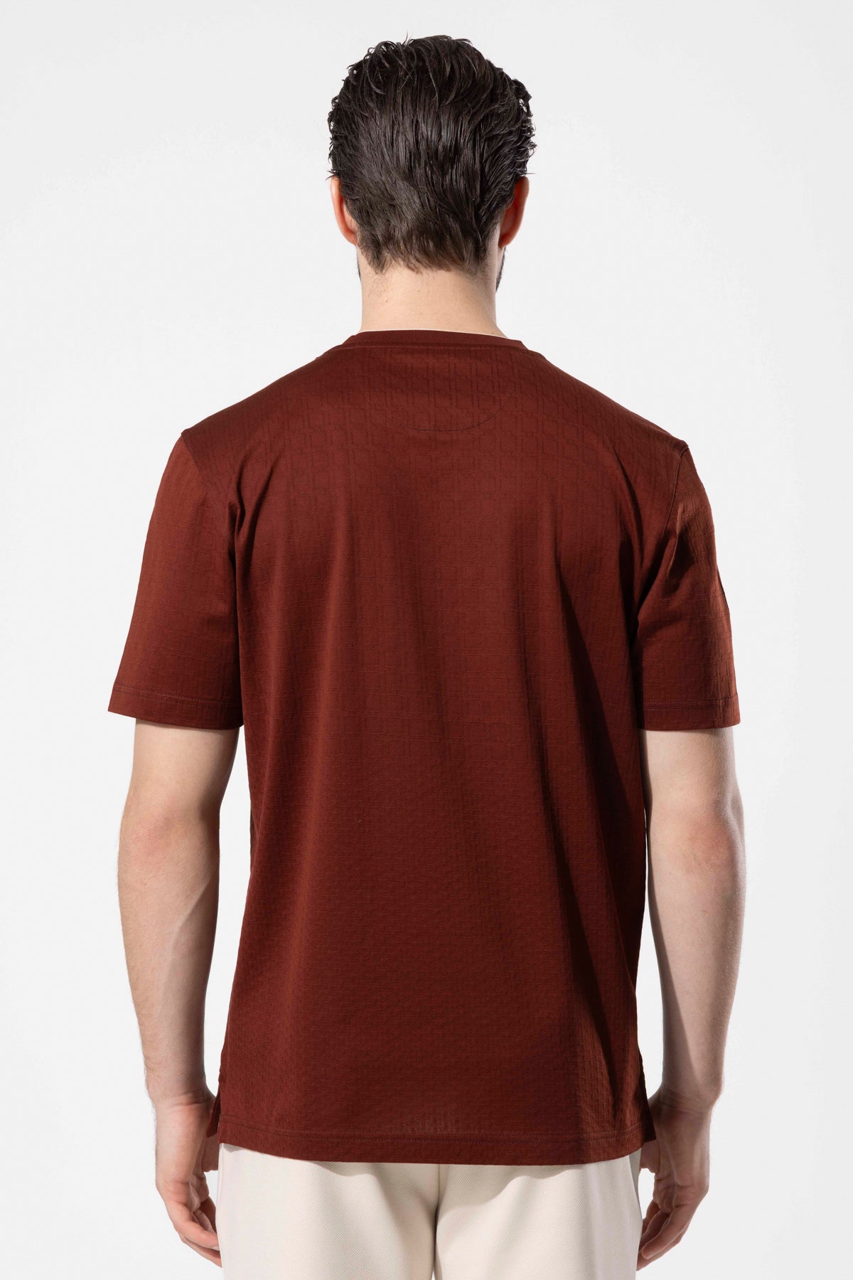 Micro Patterned Geometric Surface Crew Neck T-Shirt