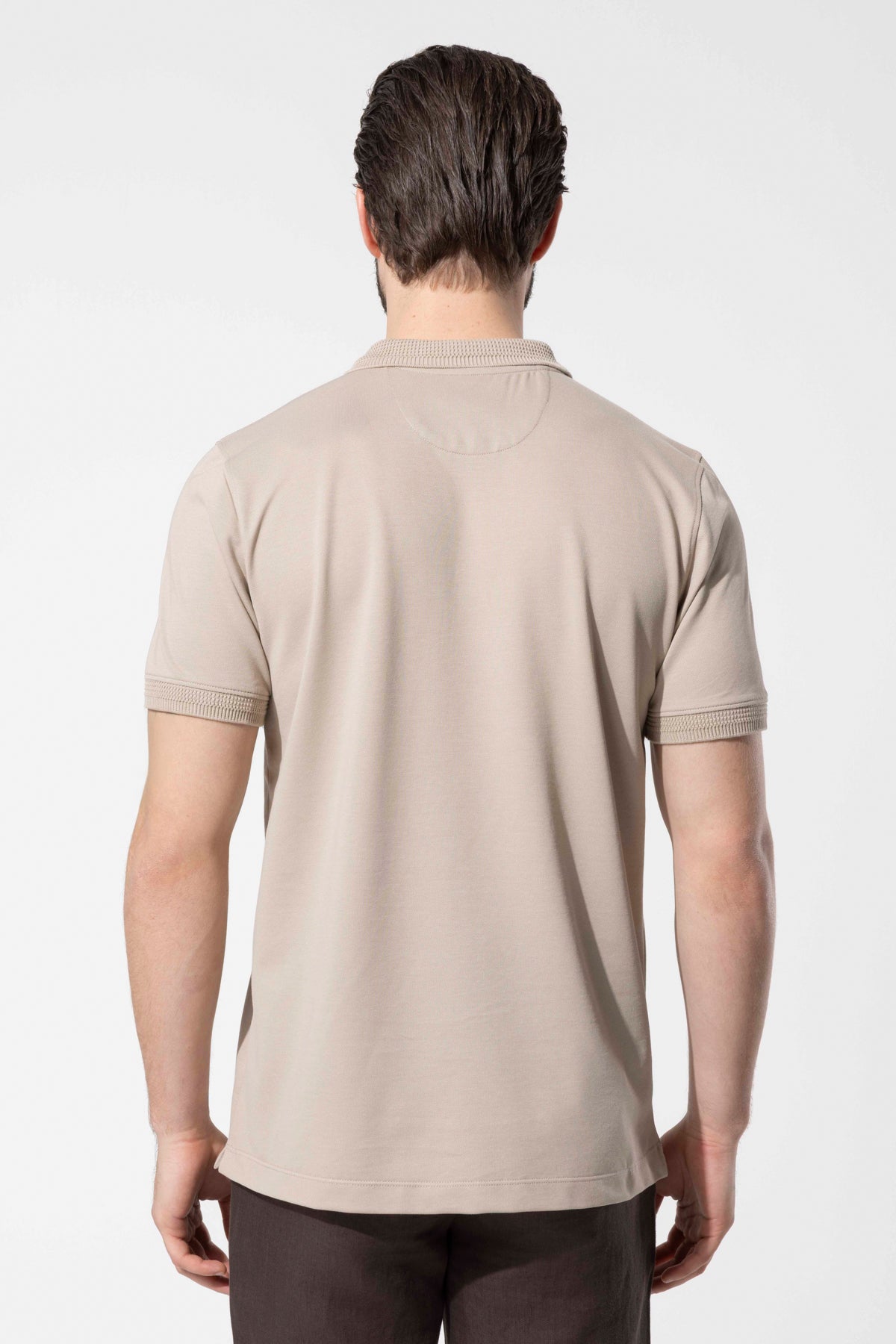 Fermuar Detaylı Örgü Yaka Polo T-Shirt