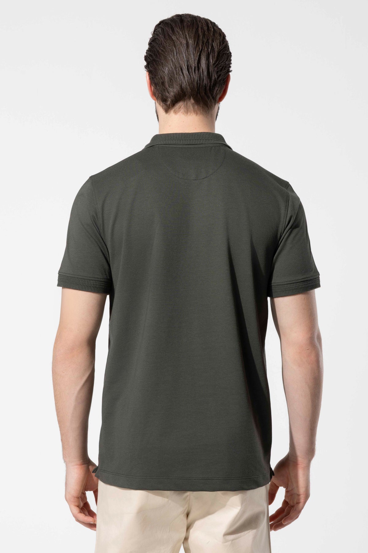 Fermuar Detaylı Örgü Yaka Polo T-Shirt