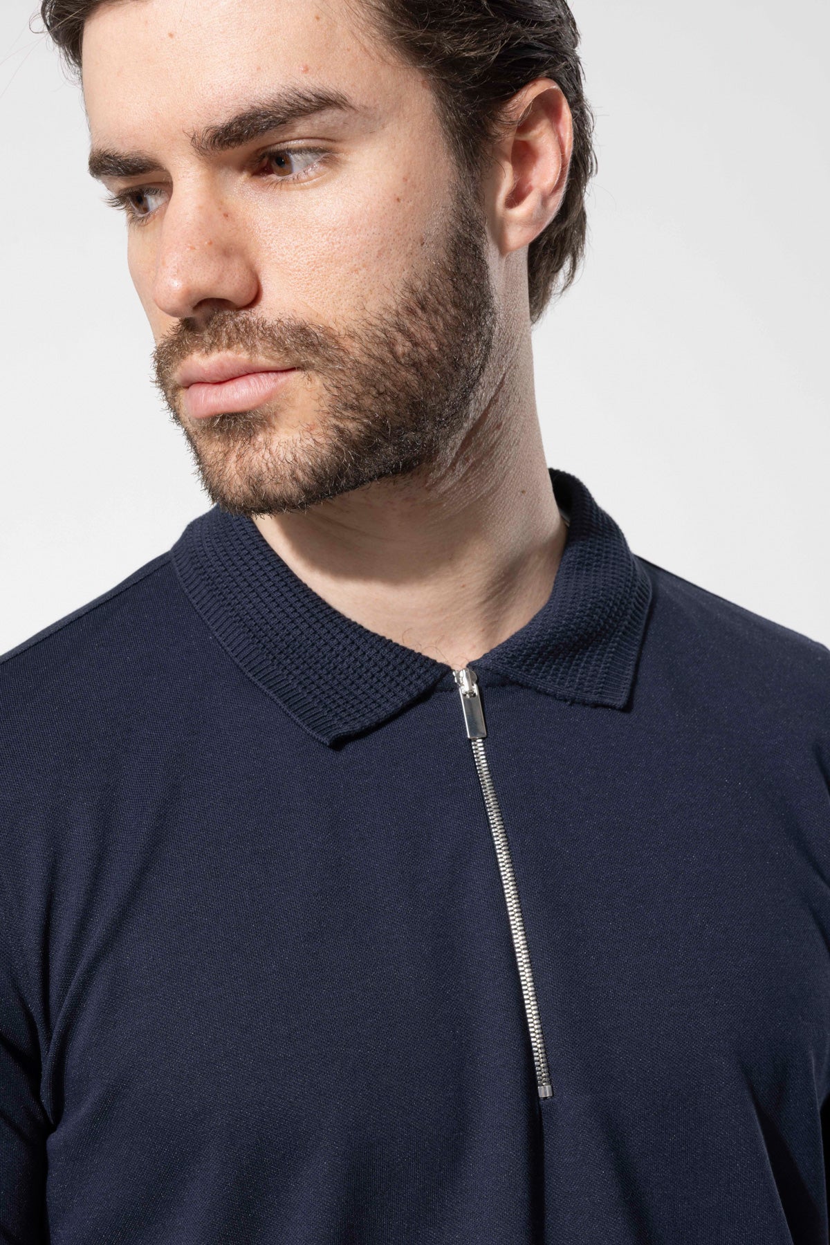 Fermuar Detaylı Örgü Yaka Polo T-Shirt