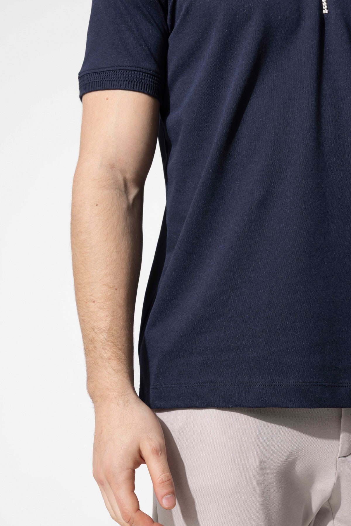 Fermuar Detaylı Örgü Yaka Polo T-Shirt