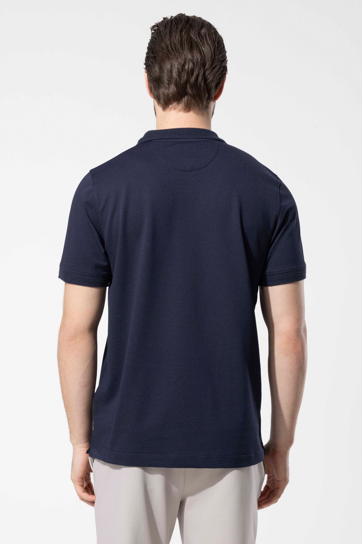 Fermuar Detaylı Örgü Yaka Polo T-Shirt