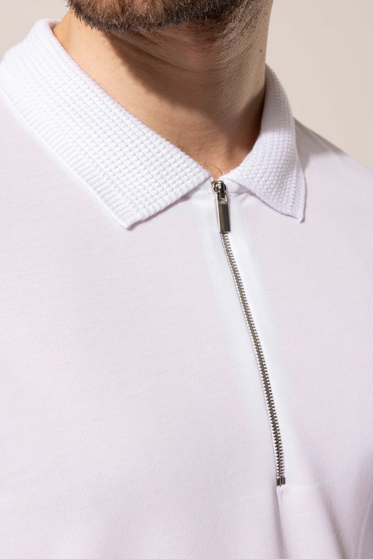 Fermuar Detaylı Örgü Yaka Polo T-Shirt