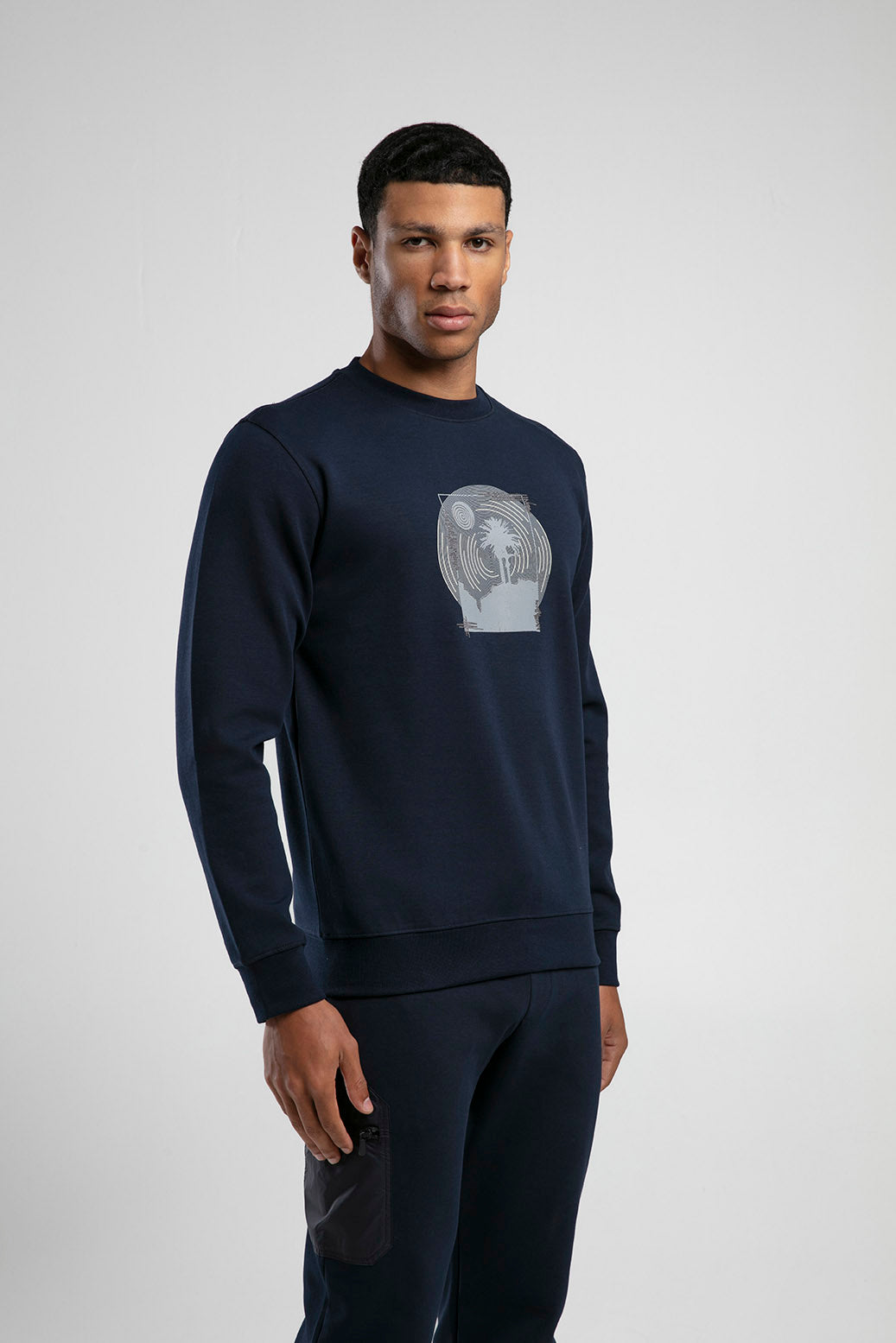 Baskılı Bisiklet Yaka Sweatshirt - Lacivert