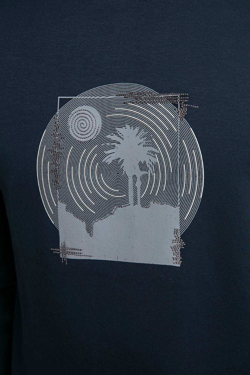 Baskılı Bisiklet Yaka Sweatshirt