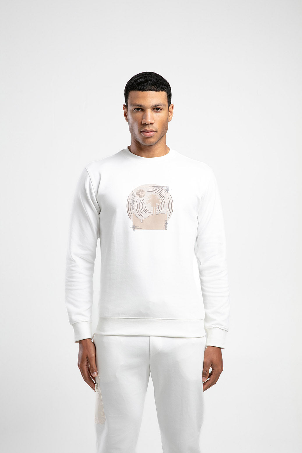 Baskılı Bisiklet Yaka Sweatshirt - Beyaz