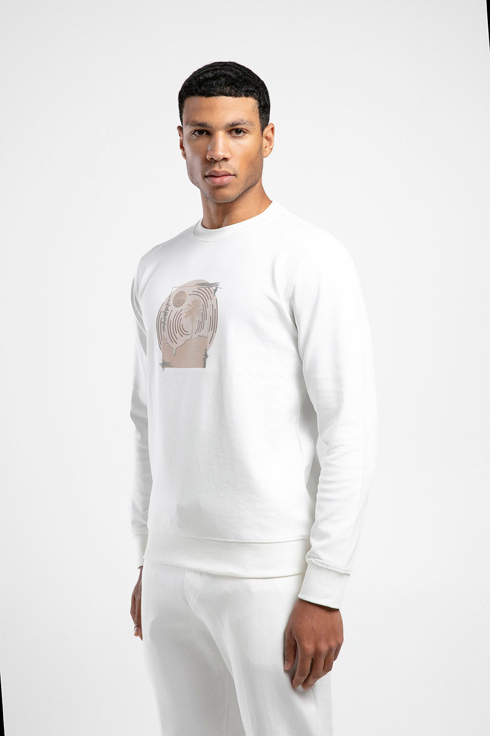 Baskılı Bisiklet Yaka Sweatshirt - Beyaz