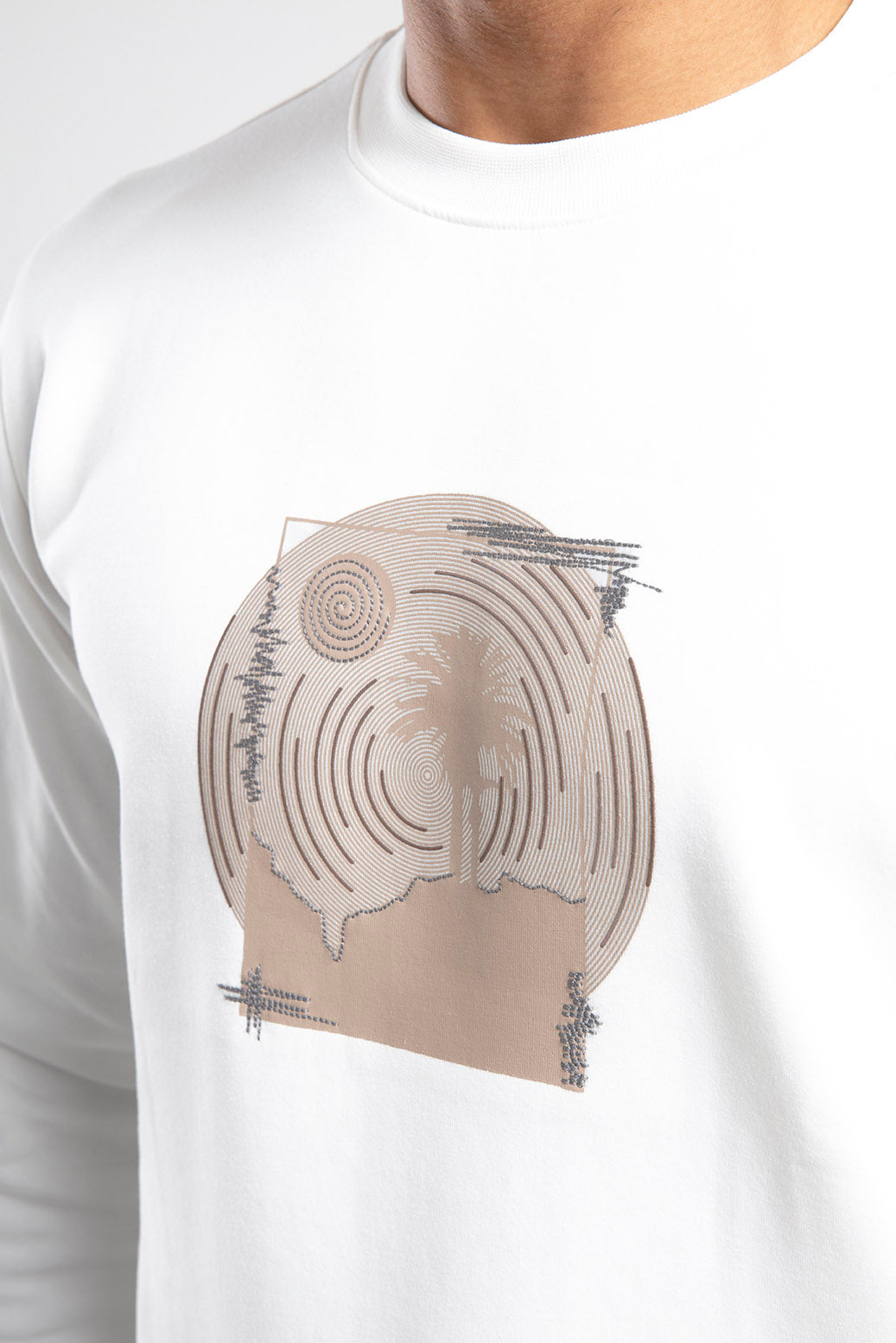 Baskılı Bisiklet Yaka Sweatshirt - Beyaz