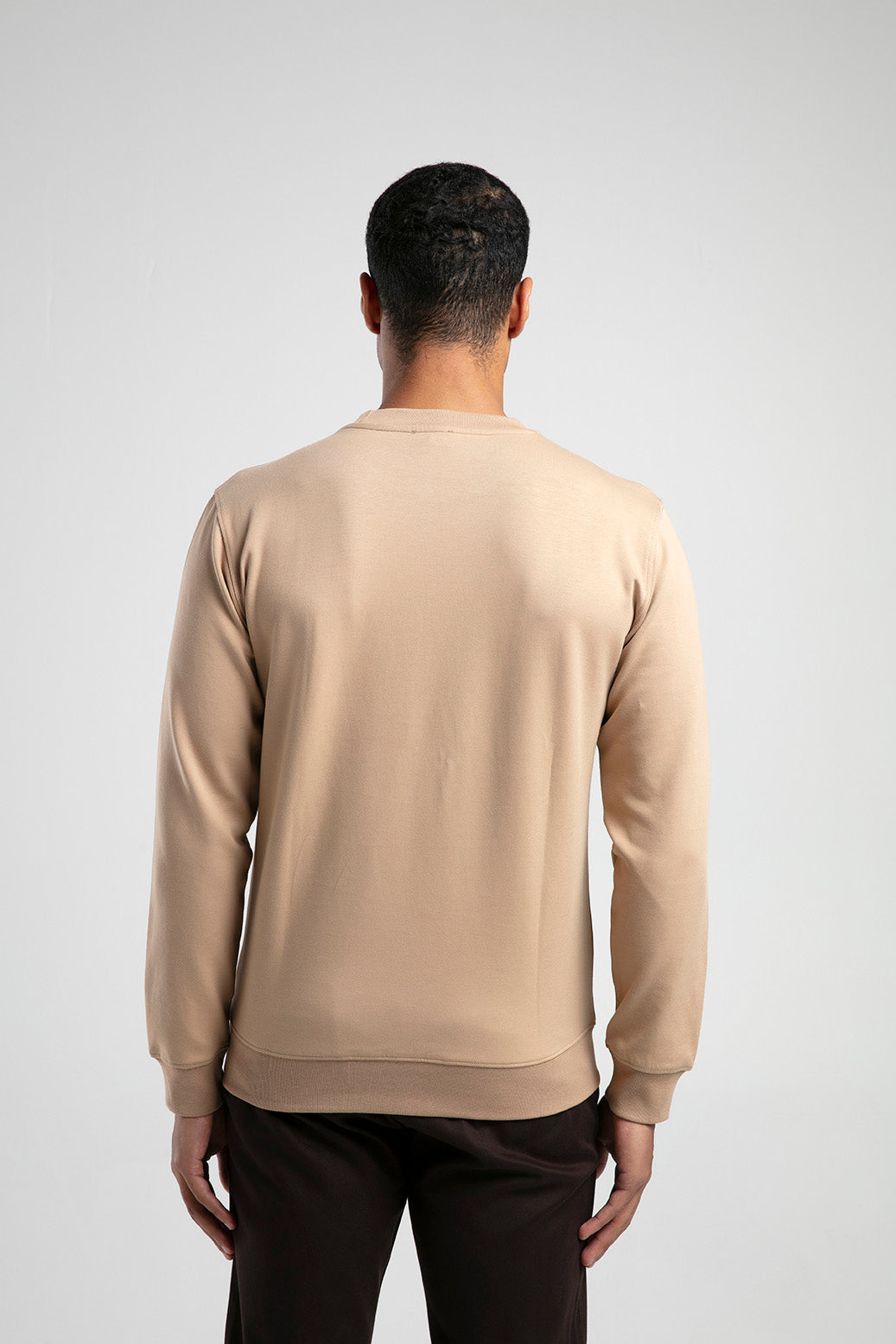 Kır Çiçeği Baskılı Bisiklet Yaka Erkek Sweatshirt - Bej