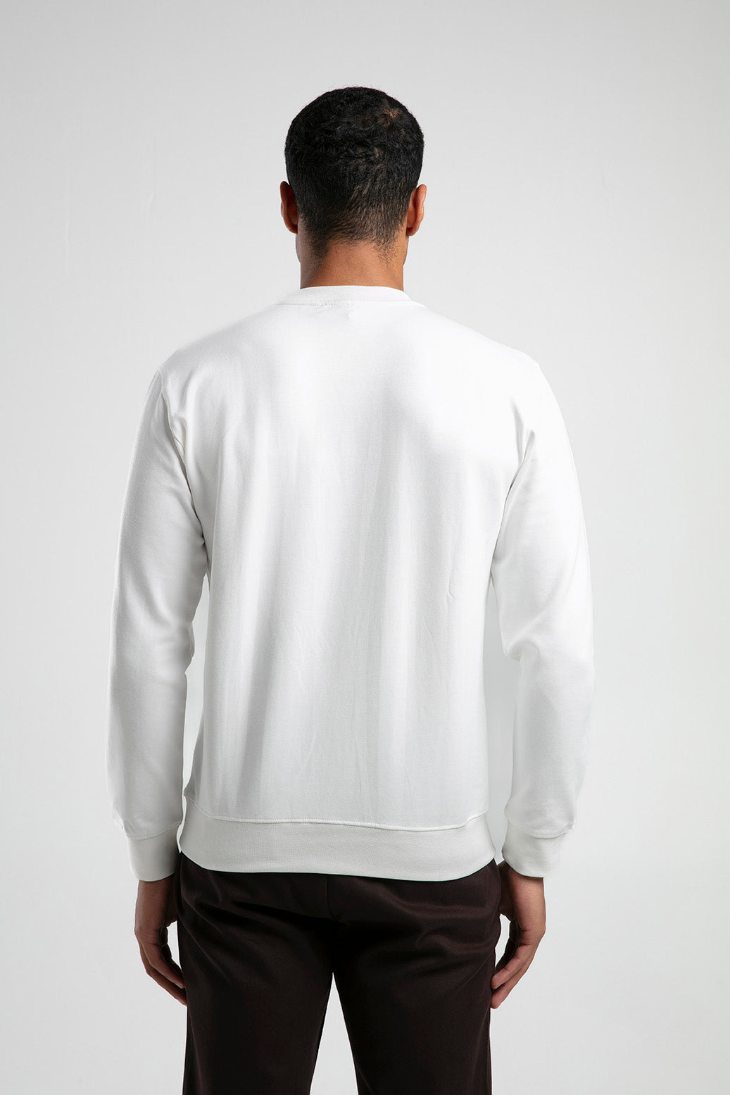 Kır Çiçeği Baskılı Bisiklet Yaka Erkek Sweatshirt - Beyaz
