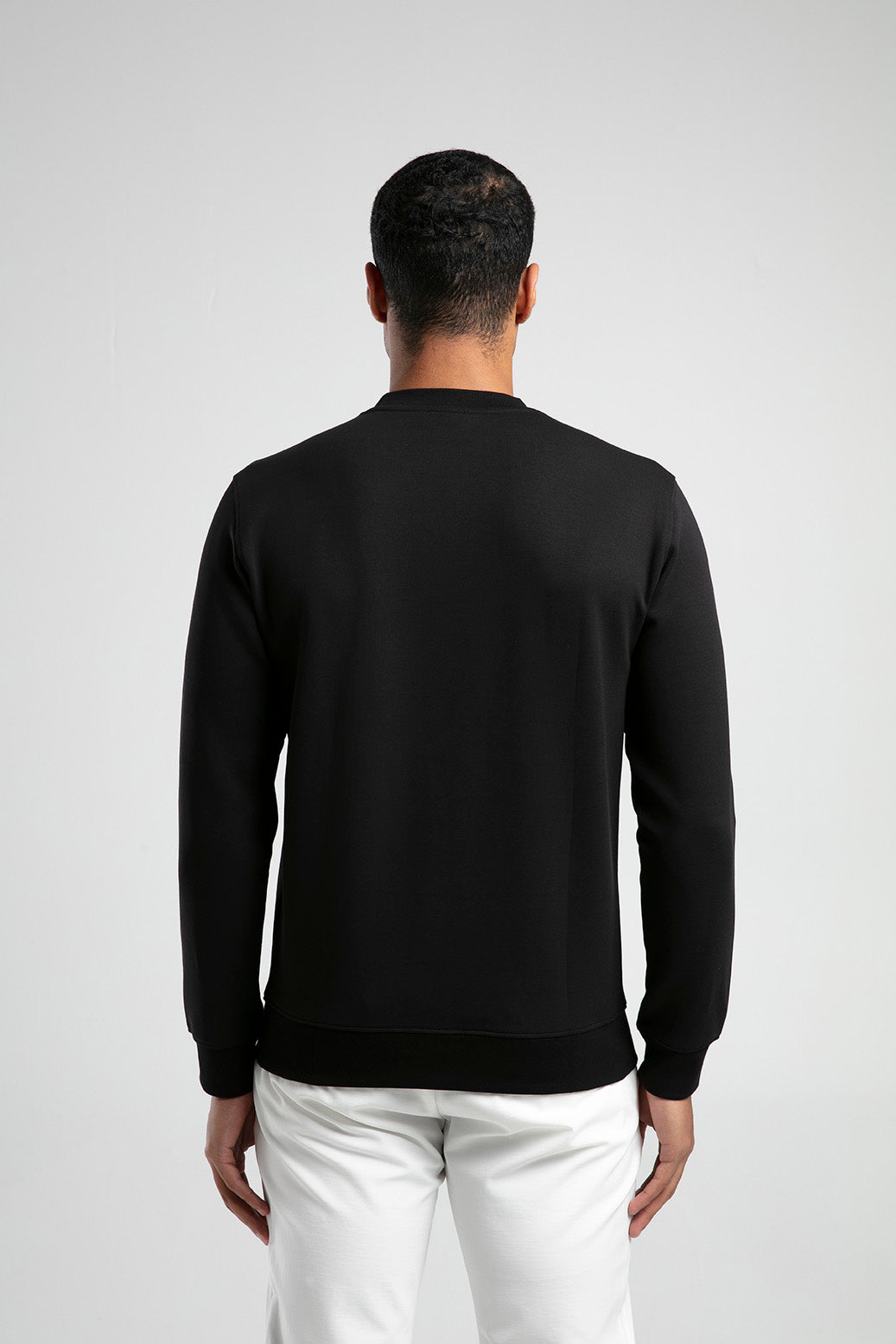 Ağaç Desen Baskılı Bisiklet Yaka Erkek Sweatshirt - Siyah