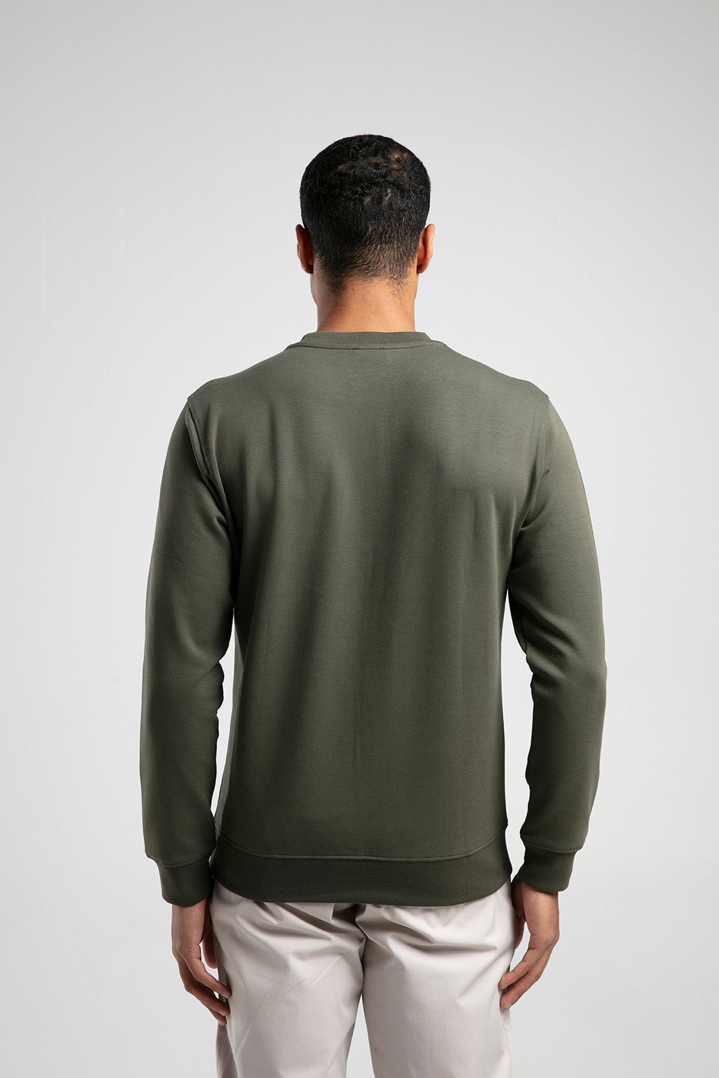 Ağaç Desen Baskılı Bisiklet Yaka Erkek Sweatshirt - Haki