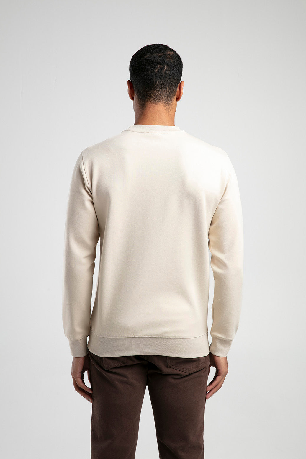 Ağaç Desen Baskılı Bisiklet Yaka Erkek Sweatshirt - Bej
