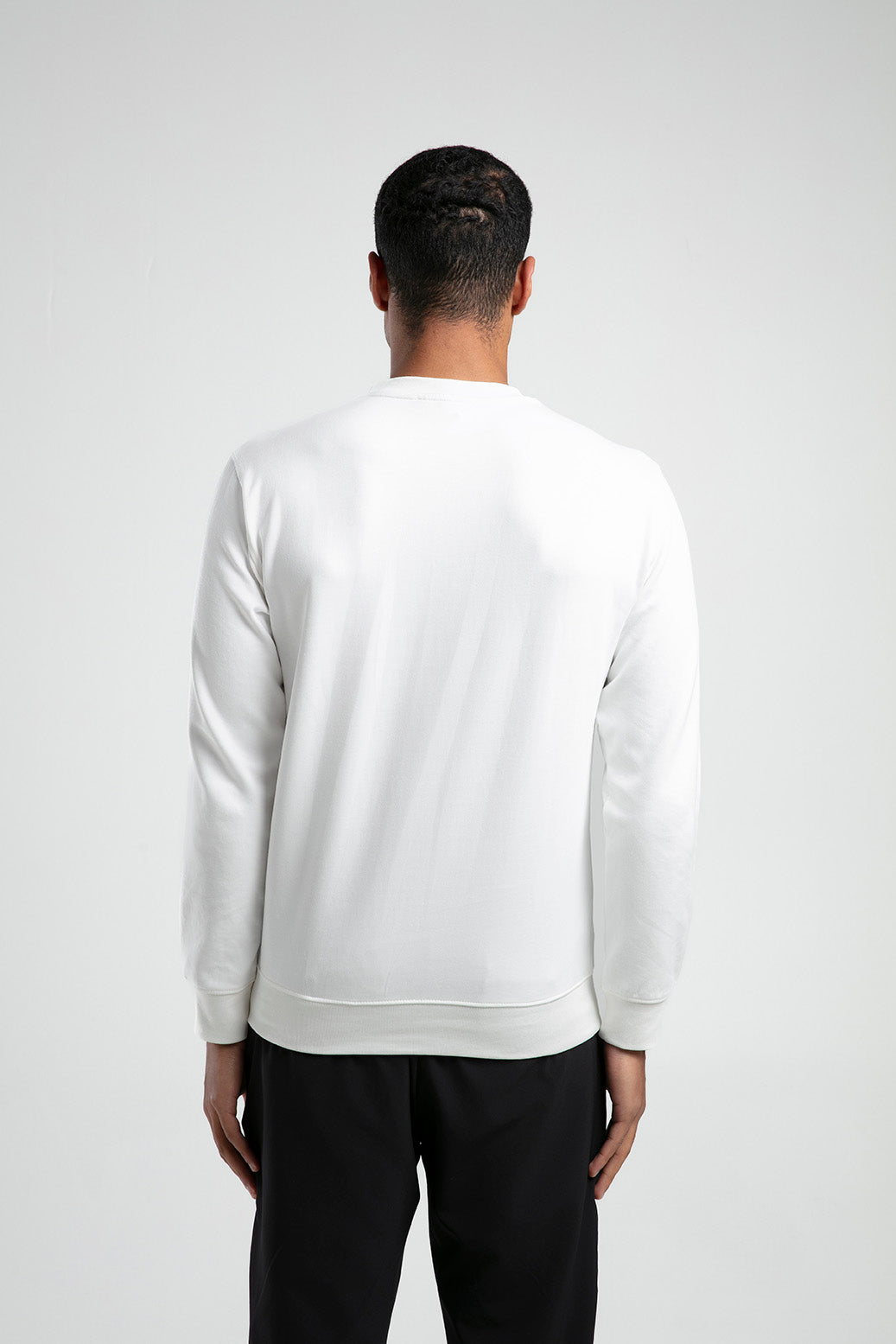 Ağaç Desen Baskılı Bisiklet Yaka Erkek Sweatshirt - Beyaz