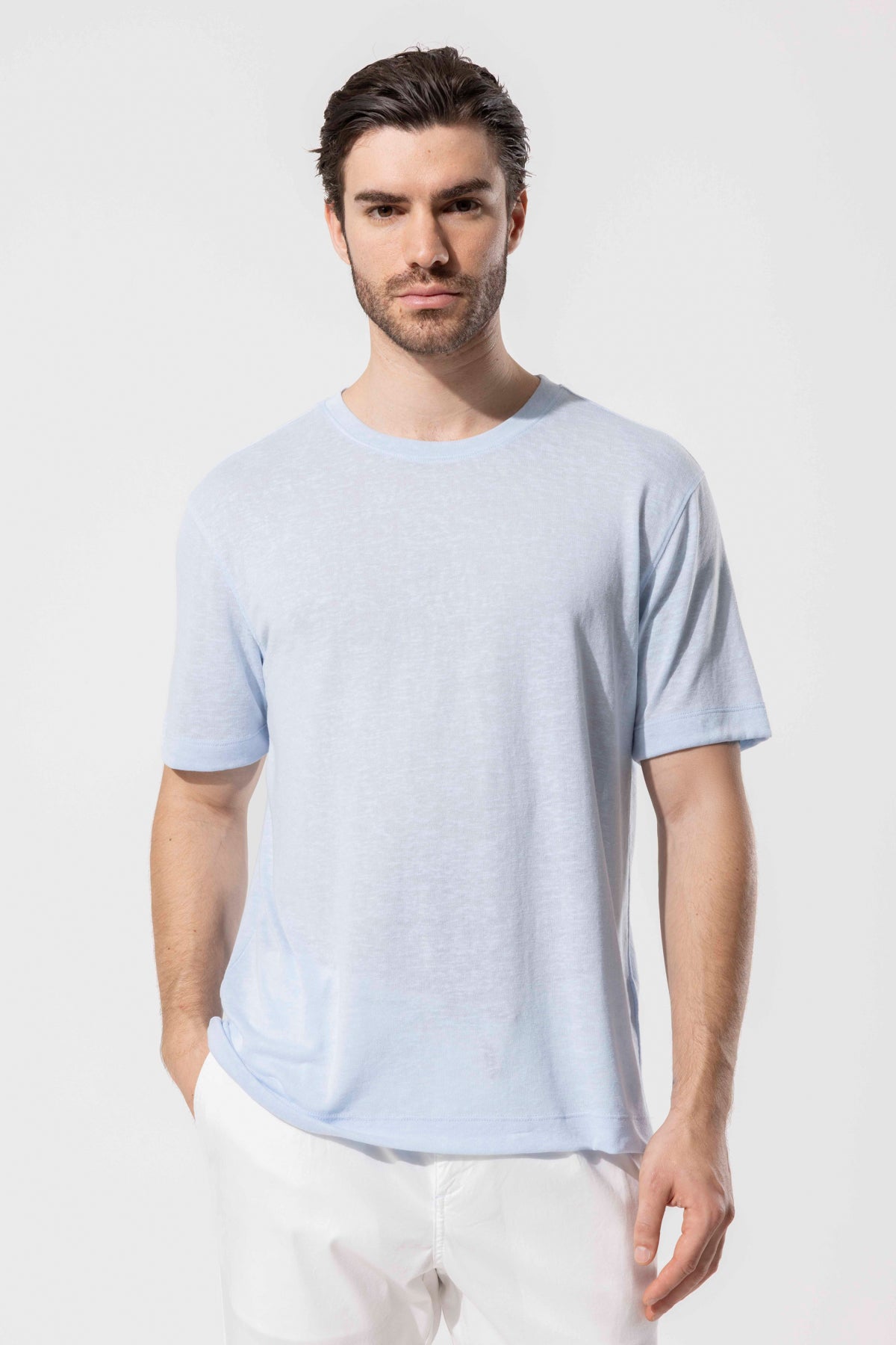 Hafif Dokulu Bisiklet Yaka T-Shirt