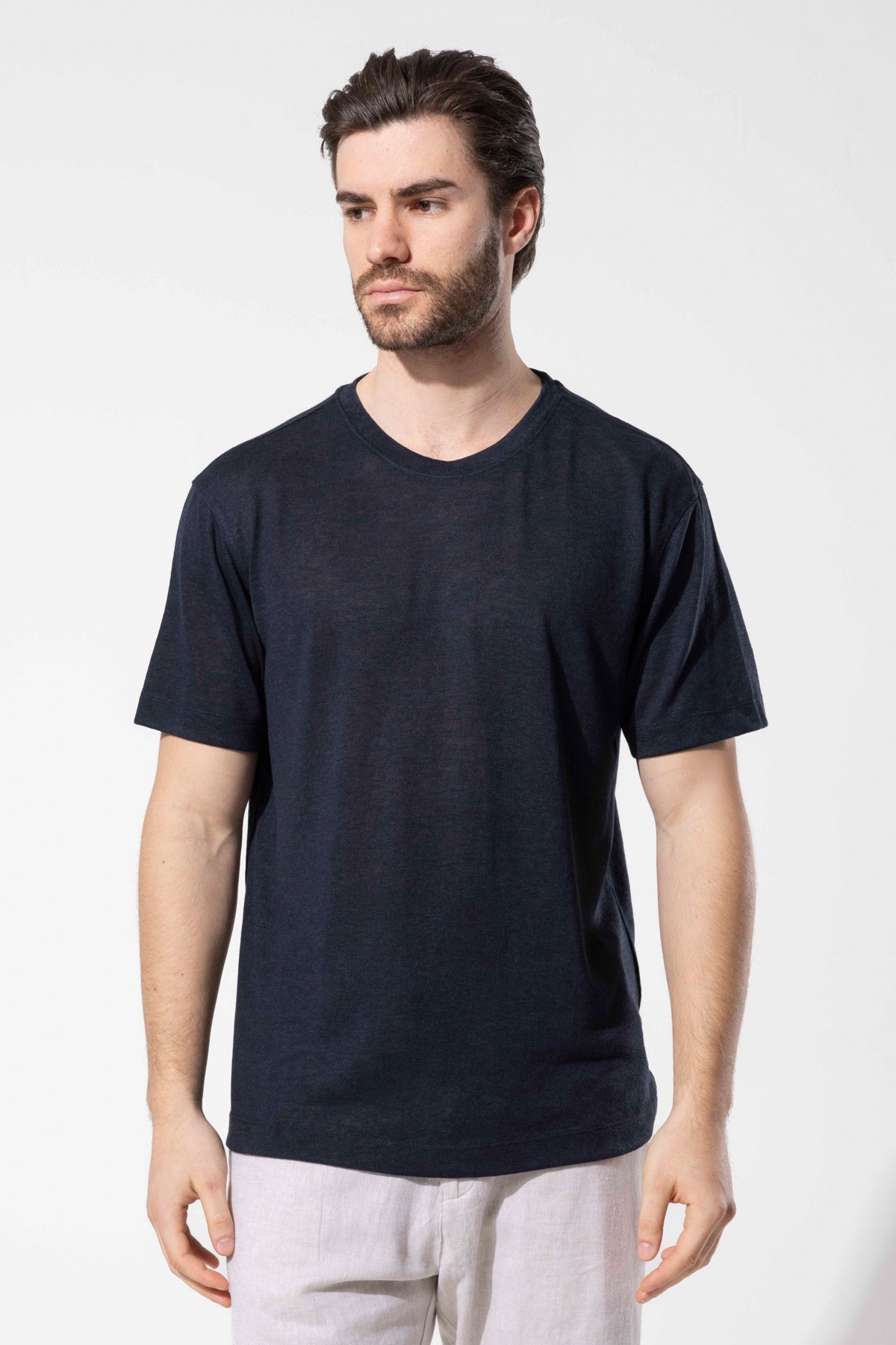 Hafif Dokulu Bisiklet Yaka T-Shirt