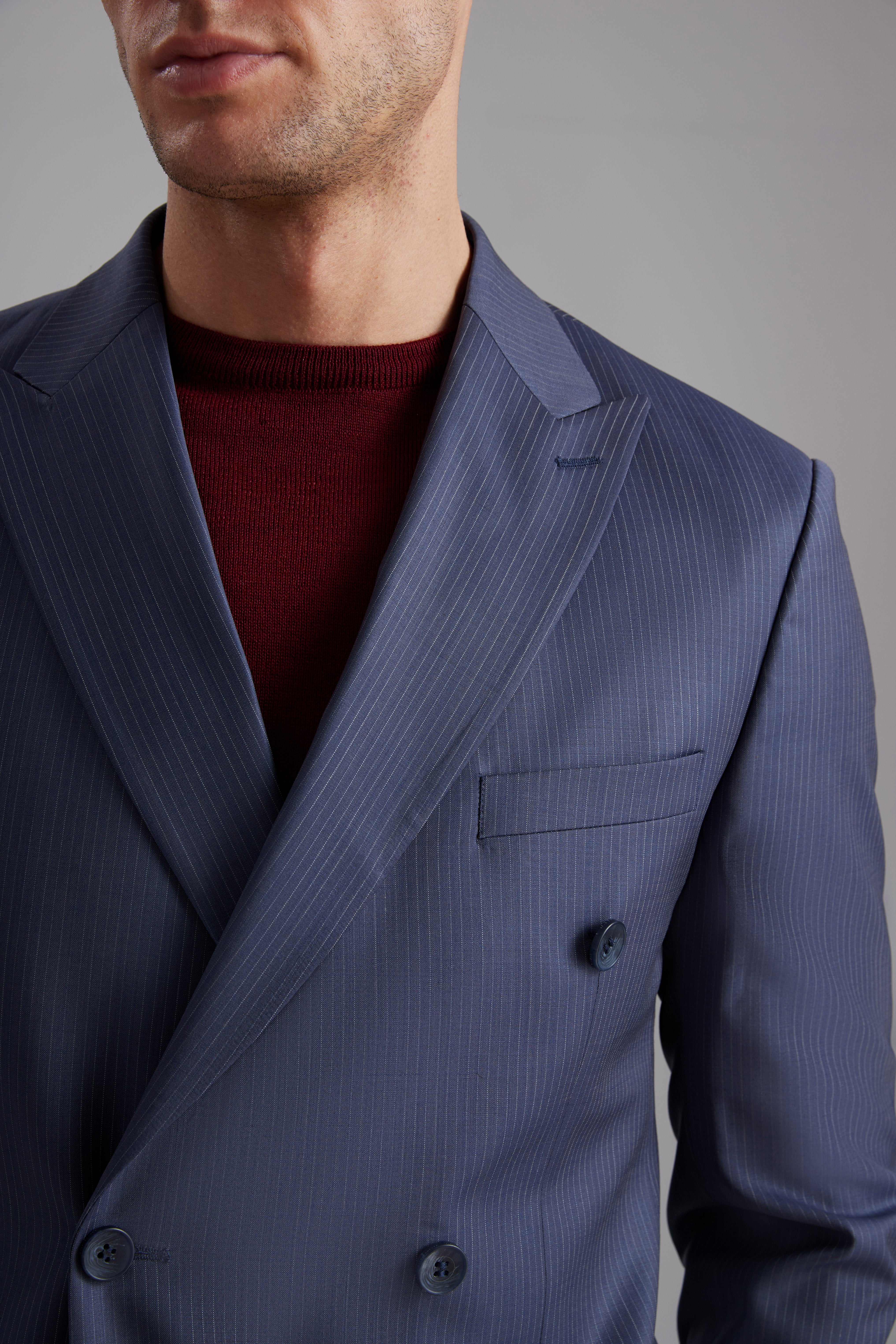 Pinstripe Wrap-Front Wool Blend Suit