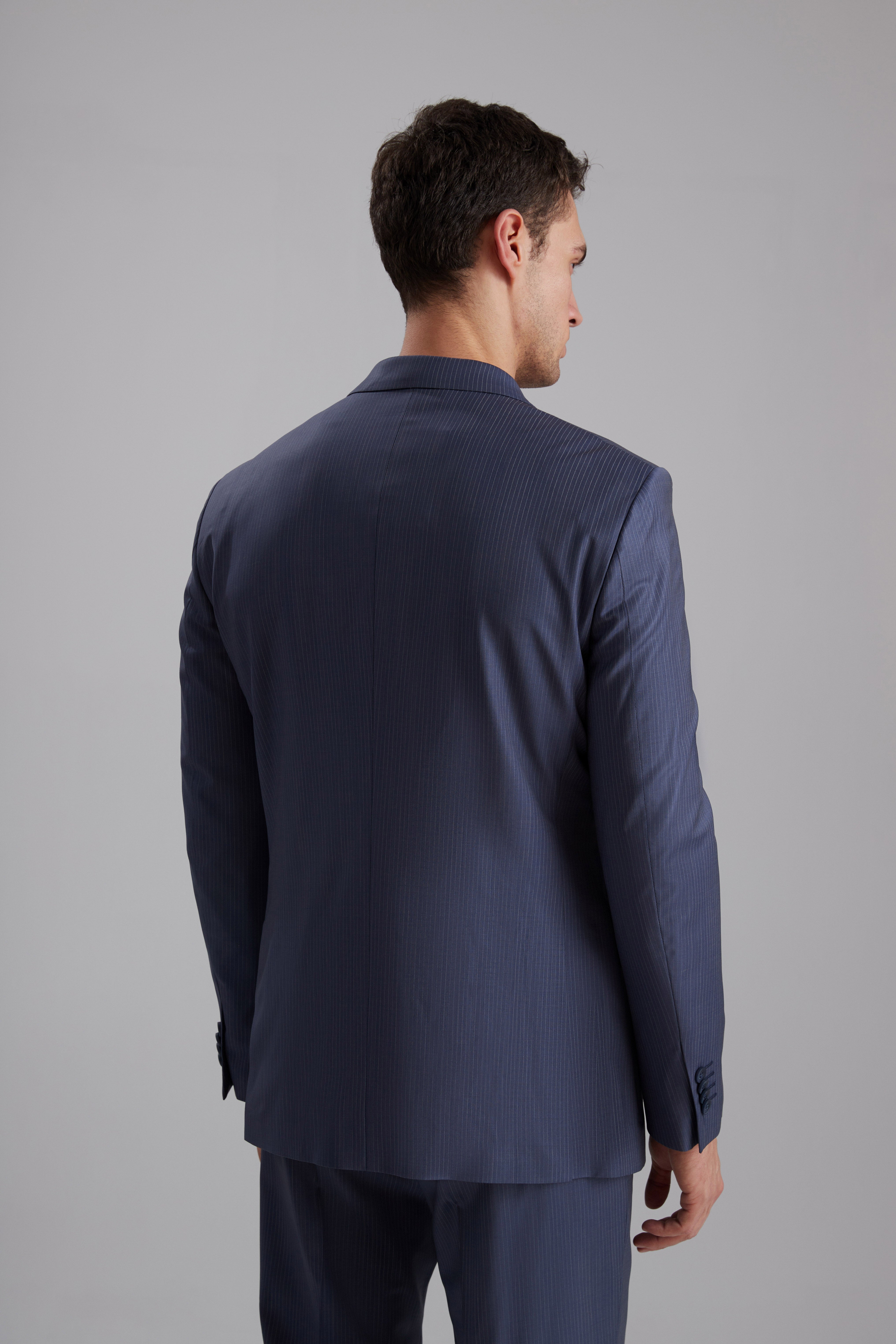 Pinstripe Wrap-Front Wool Blend Suit