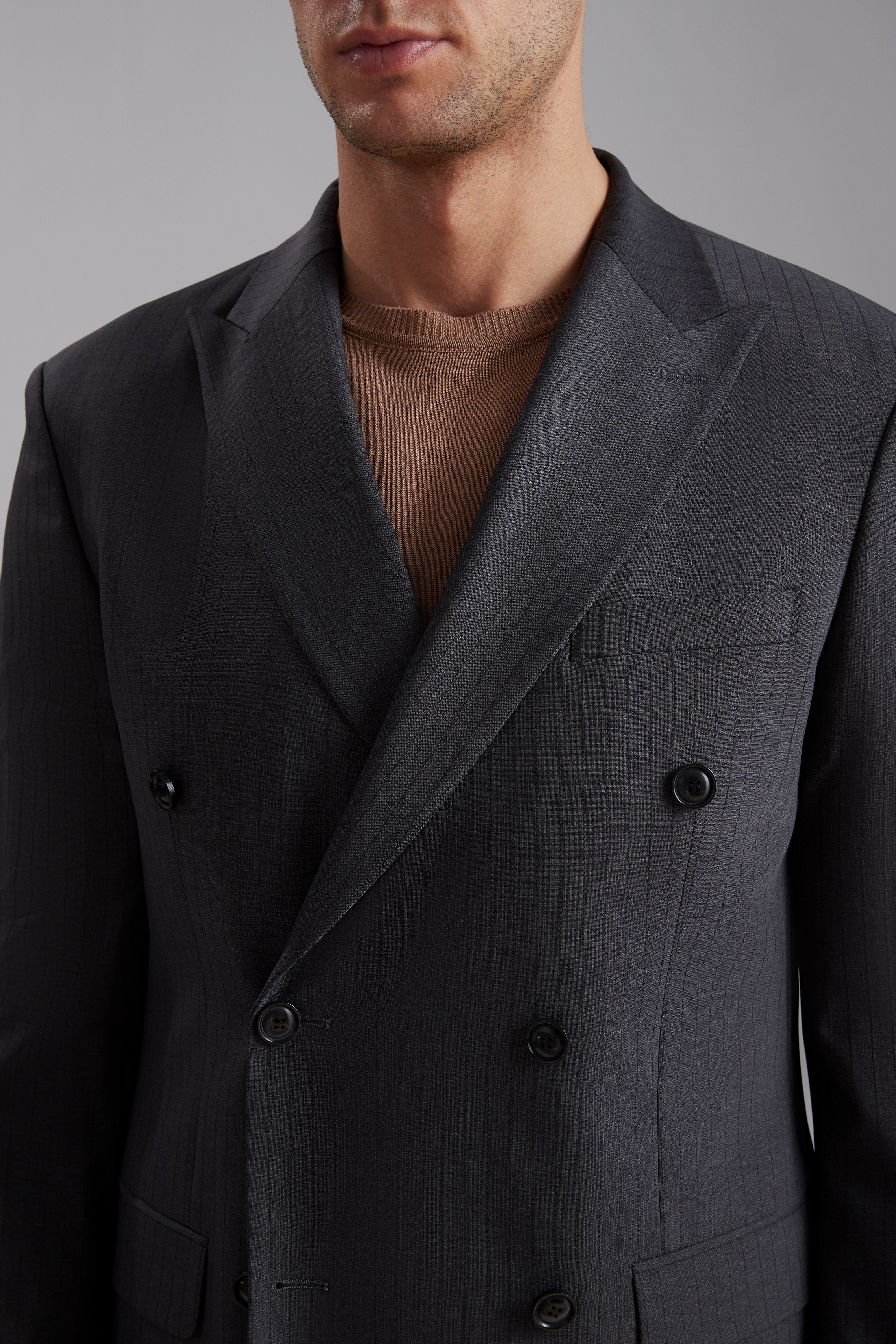 Double-Breasted Pinstripe 100% Wool Suit