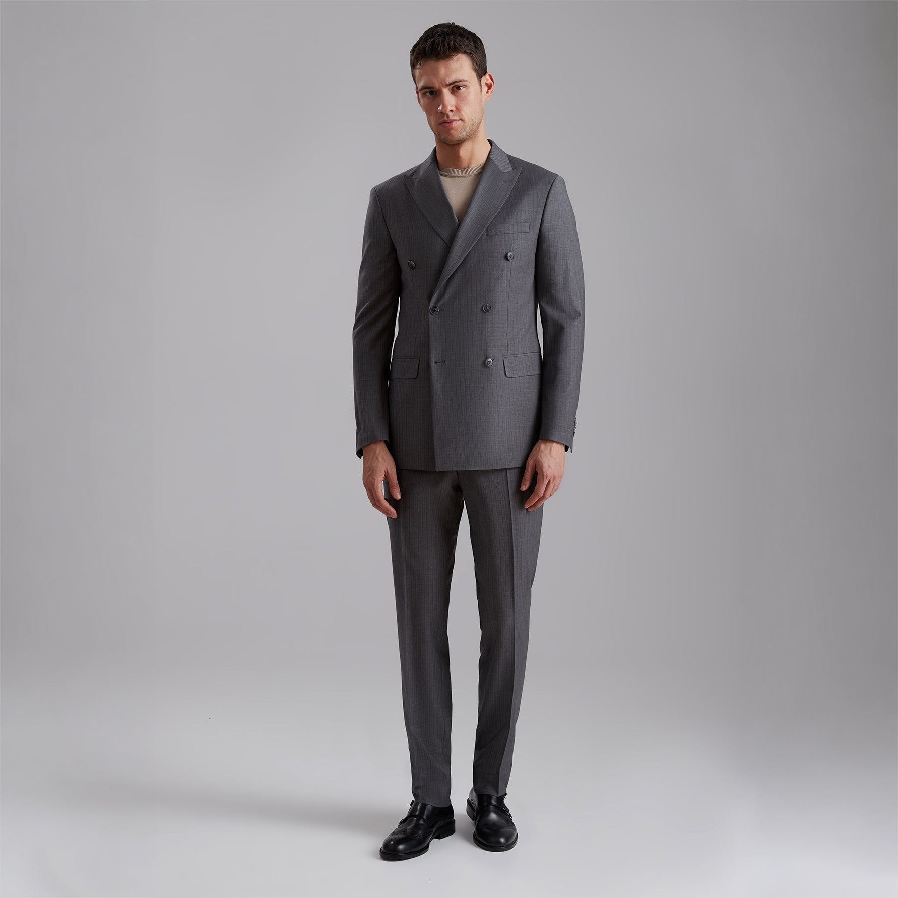 Modern Double-Breasted 100% Wool Suit