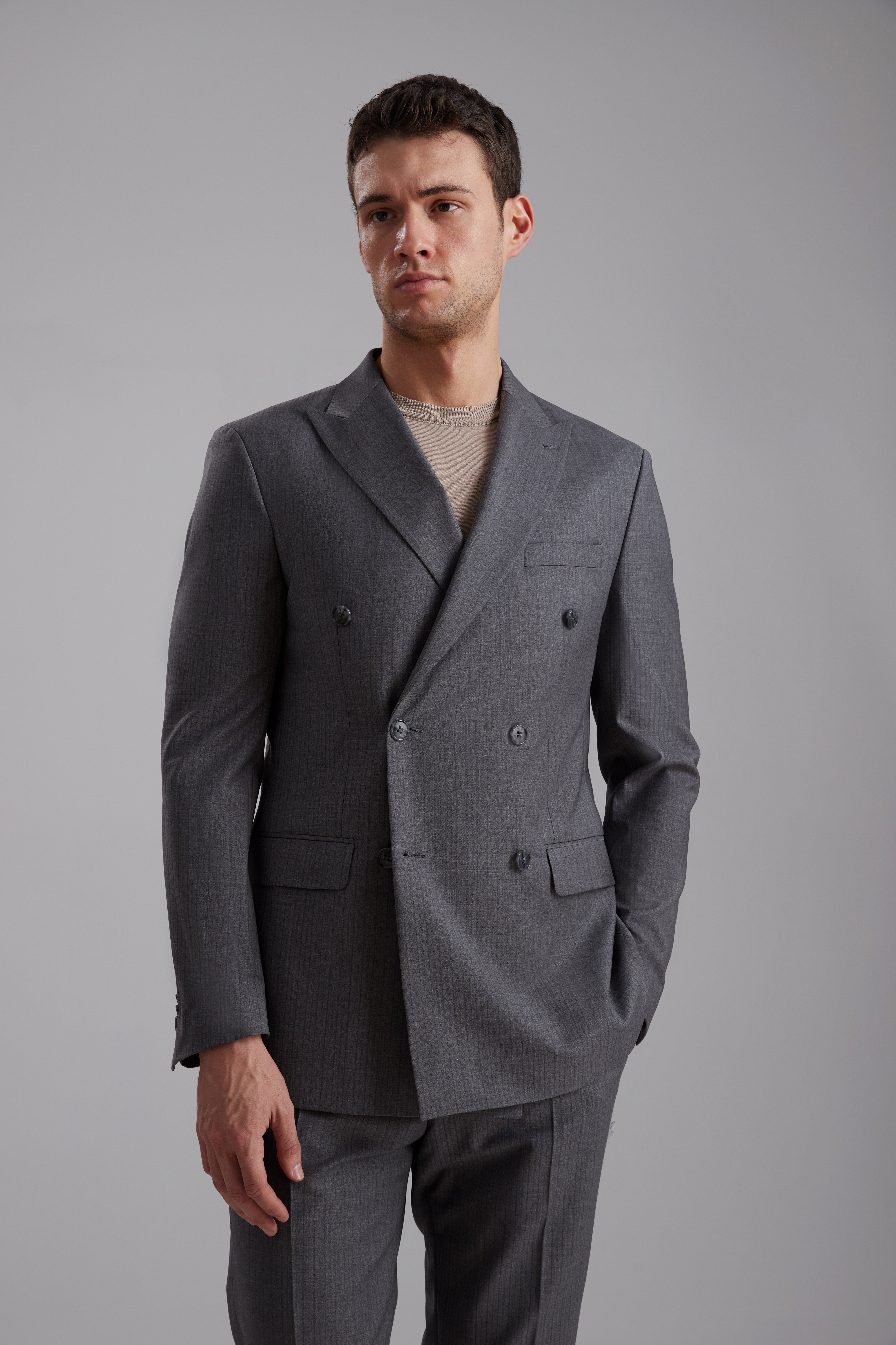 Modern Double-Breasted 100% Wool Suit