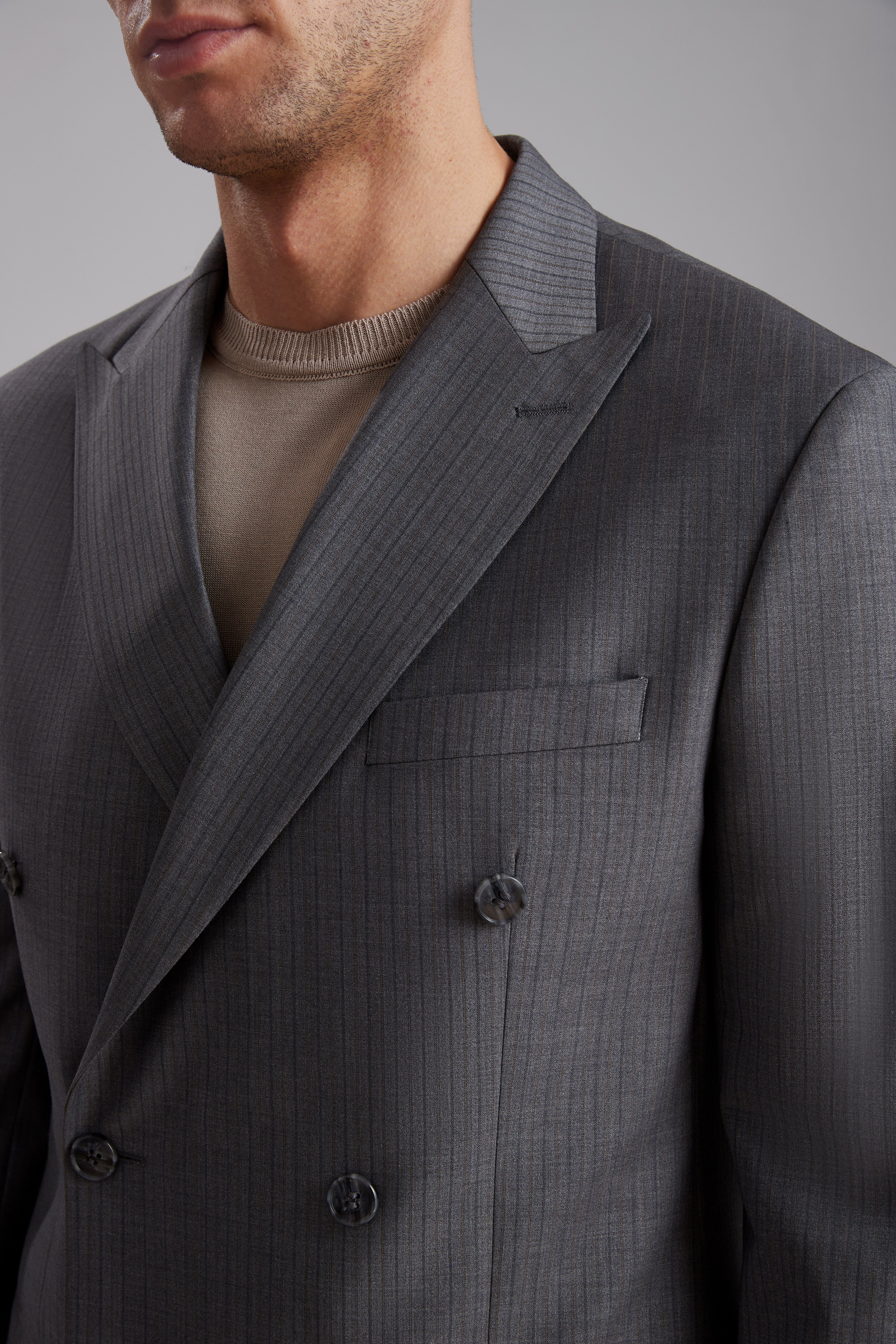 Modern Double-Breasted 100% Wool Suit