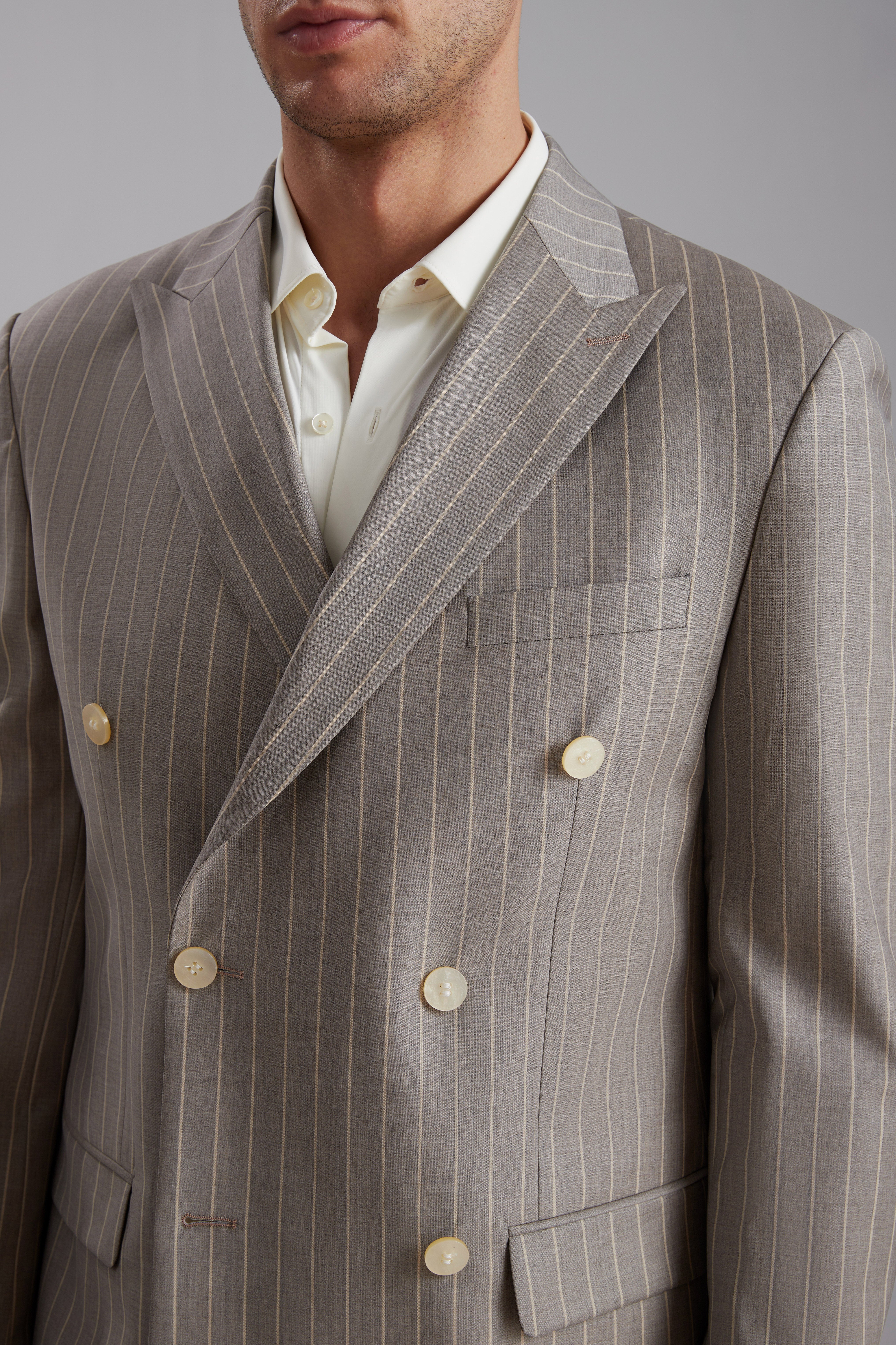 Pinstripe Double-Breasted Wool Blend Suit