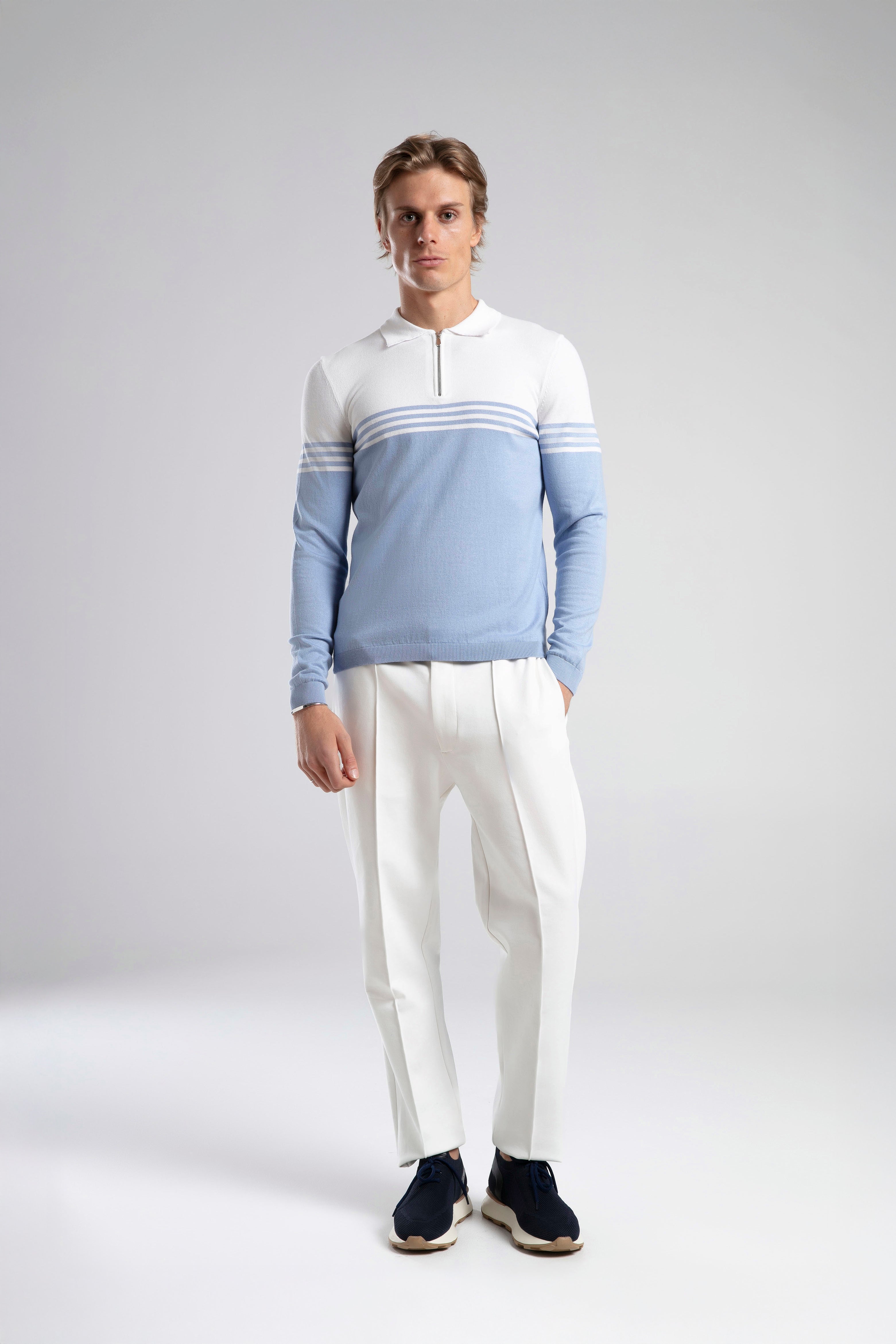 Striped Half-Zip Knit Polo