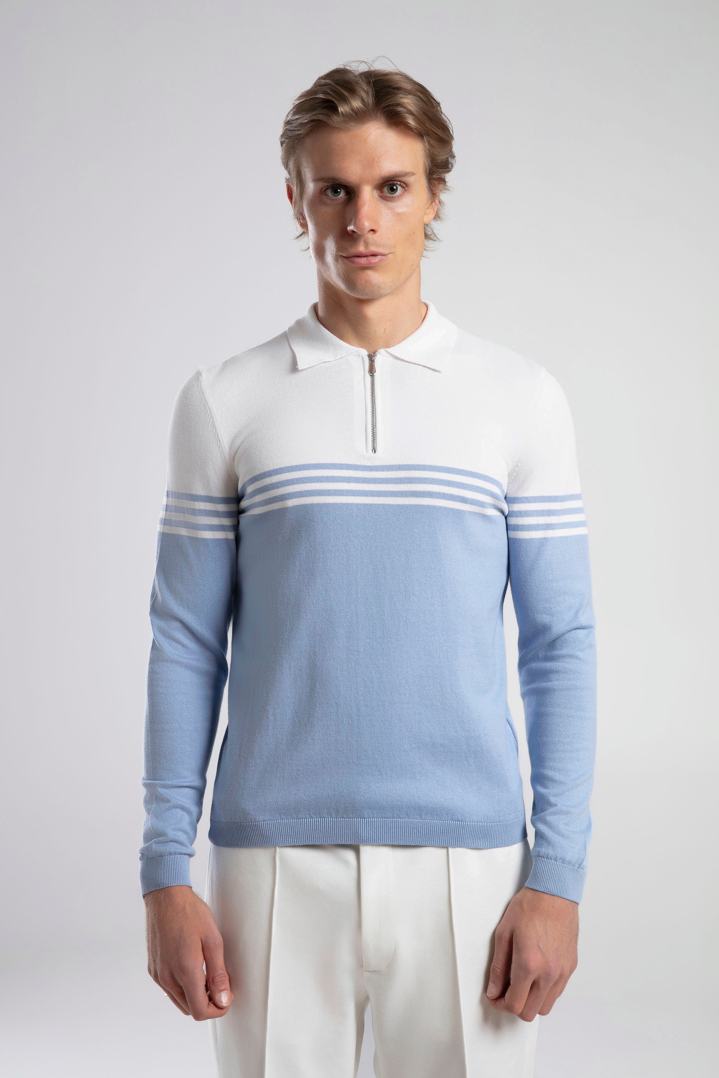 Striped Half-Zip Knit Polo