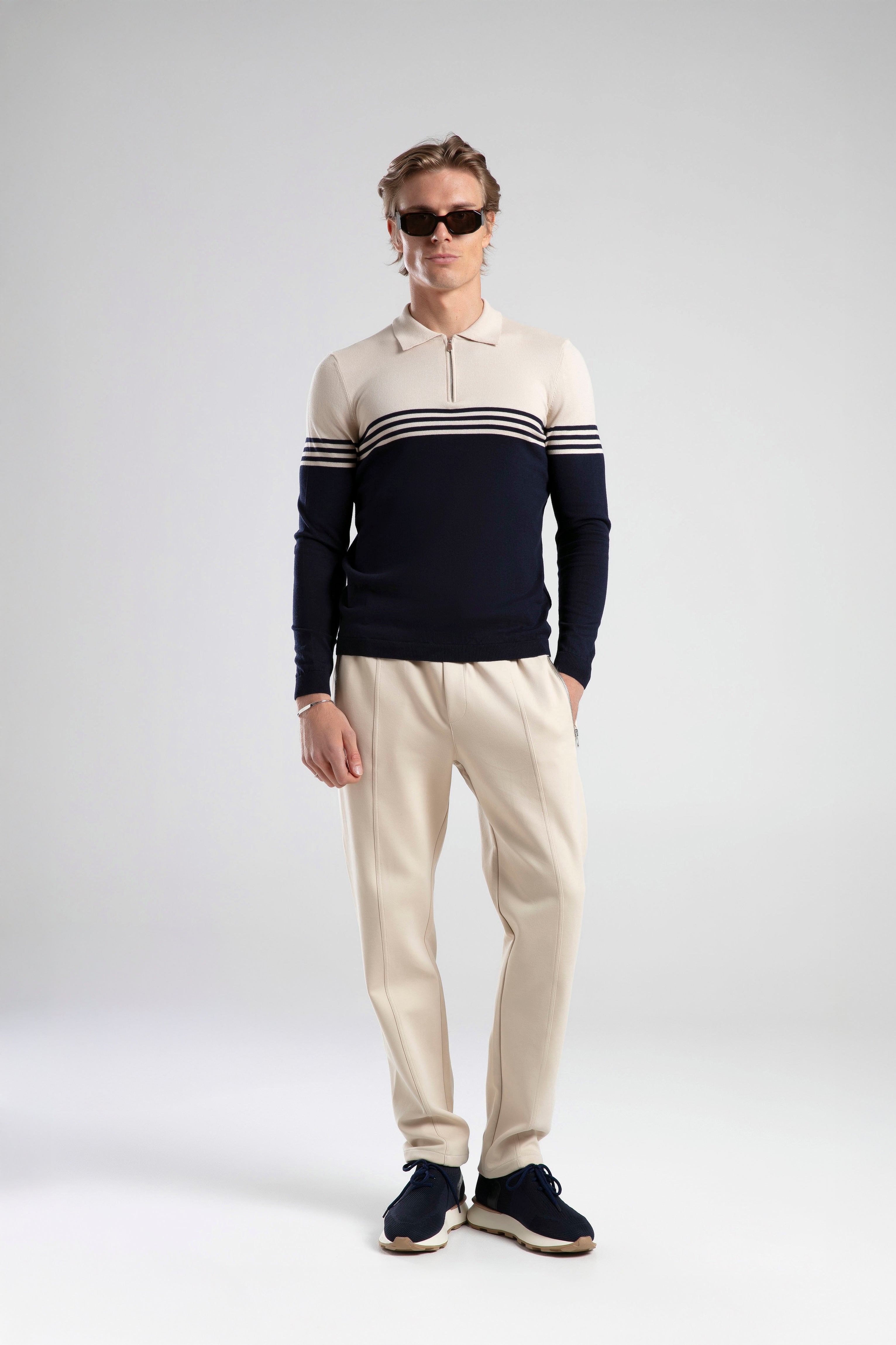 Striped Half-Zip Knit Polo