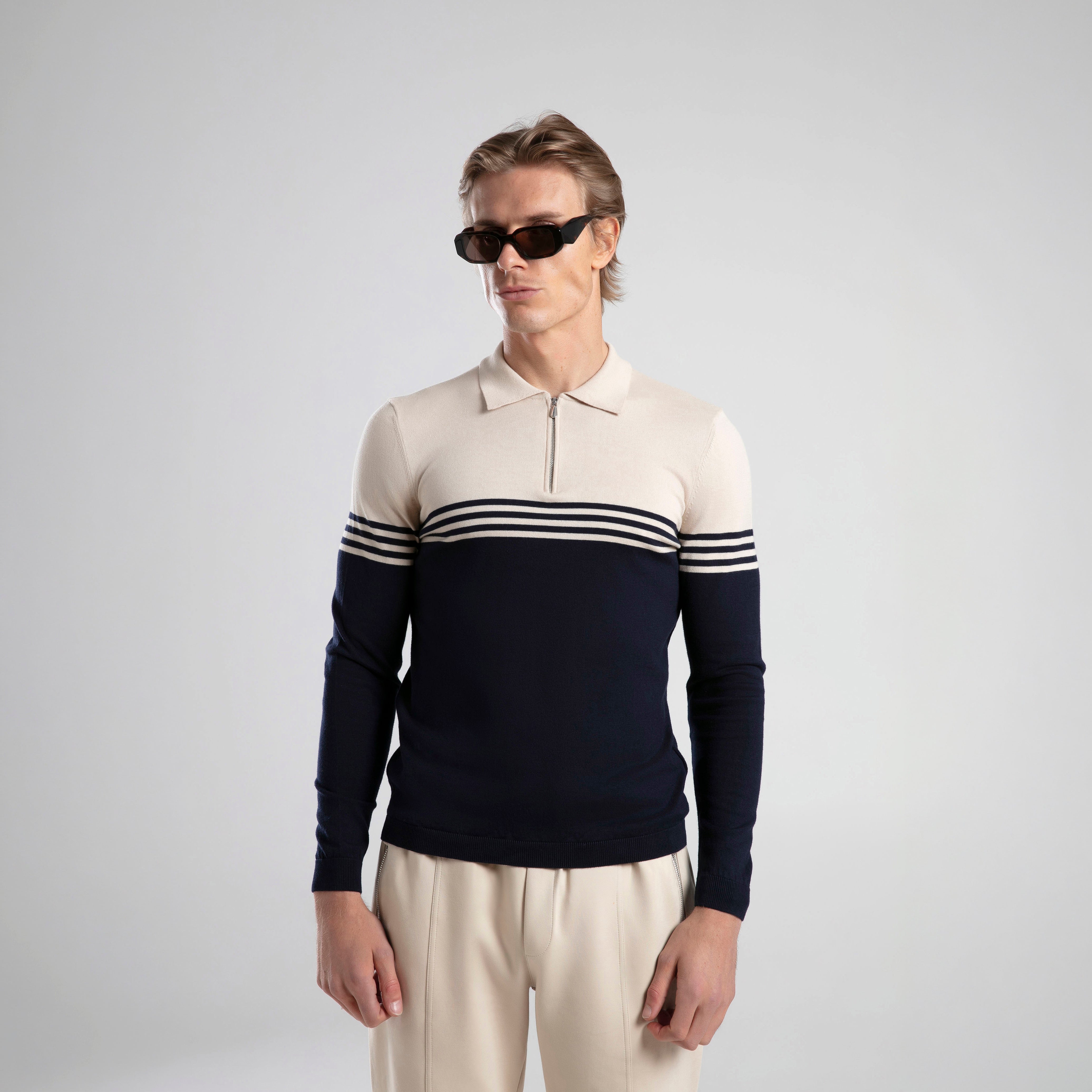 Striped Half-Zip Knit Polo